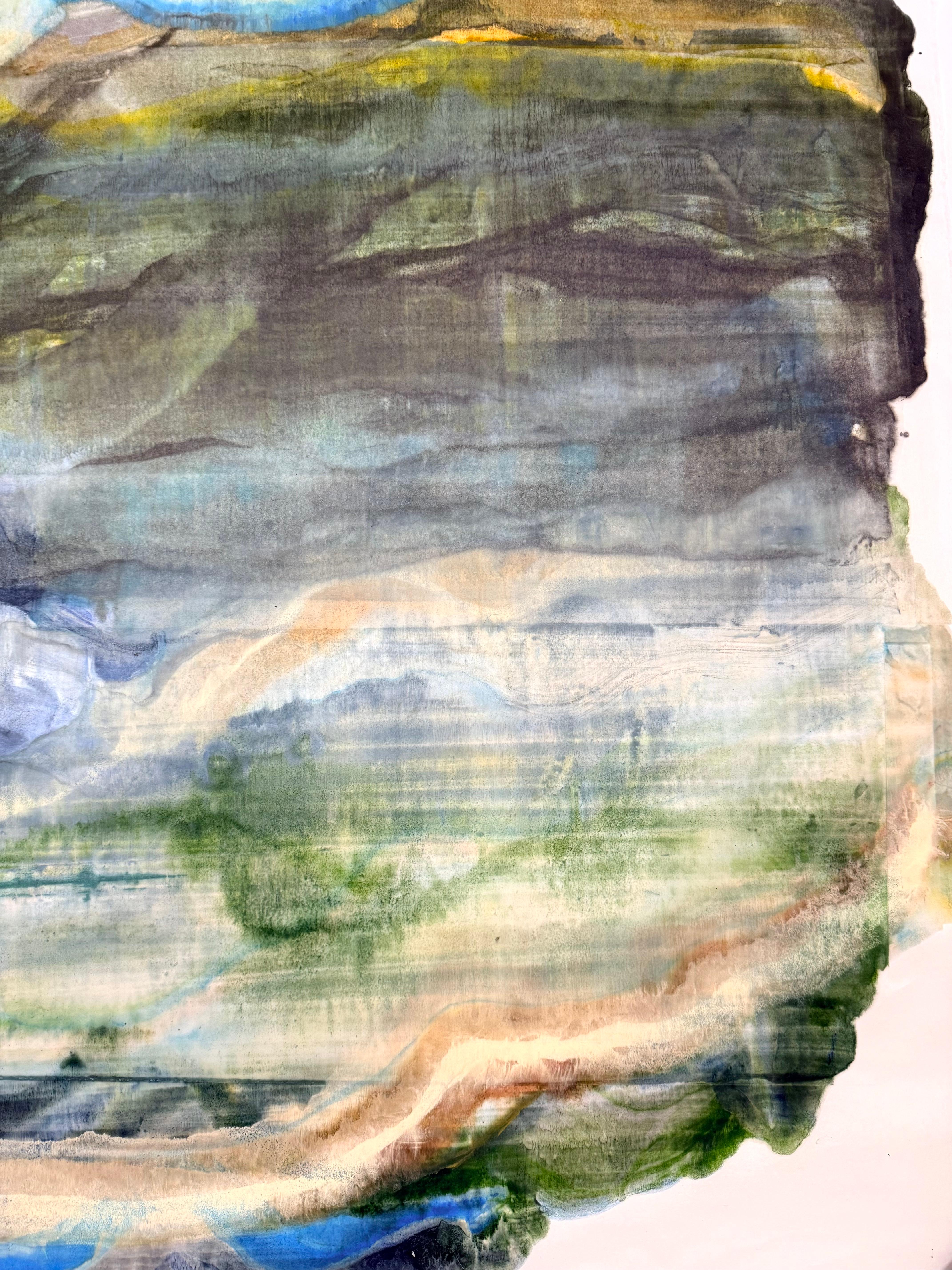 Stormy - Abstrakte Geologie Enkaustik Monotypie Blau Grün, 2024 im Angebot 6