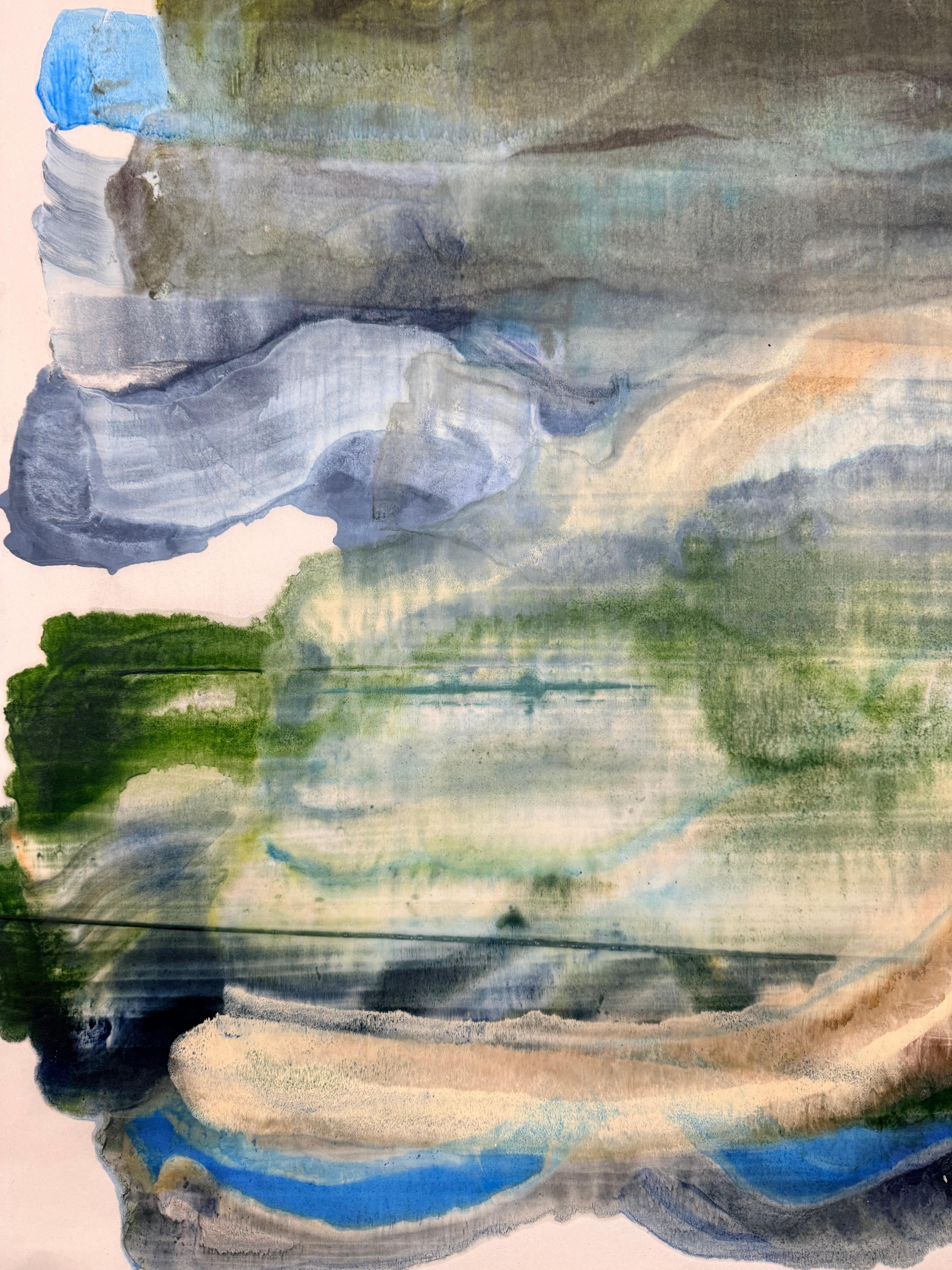 Stormy - Abstrakte Geologie Enkaustik Monotypie Blau Grün, 2024 im Angebot 7