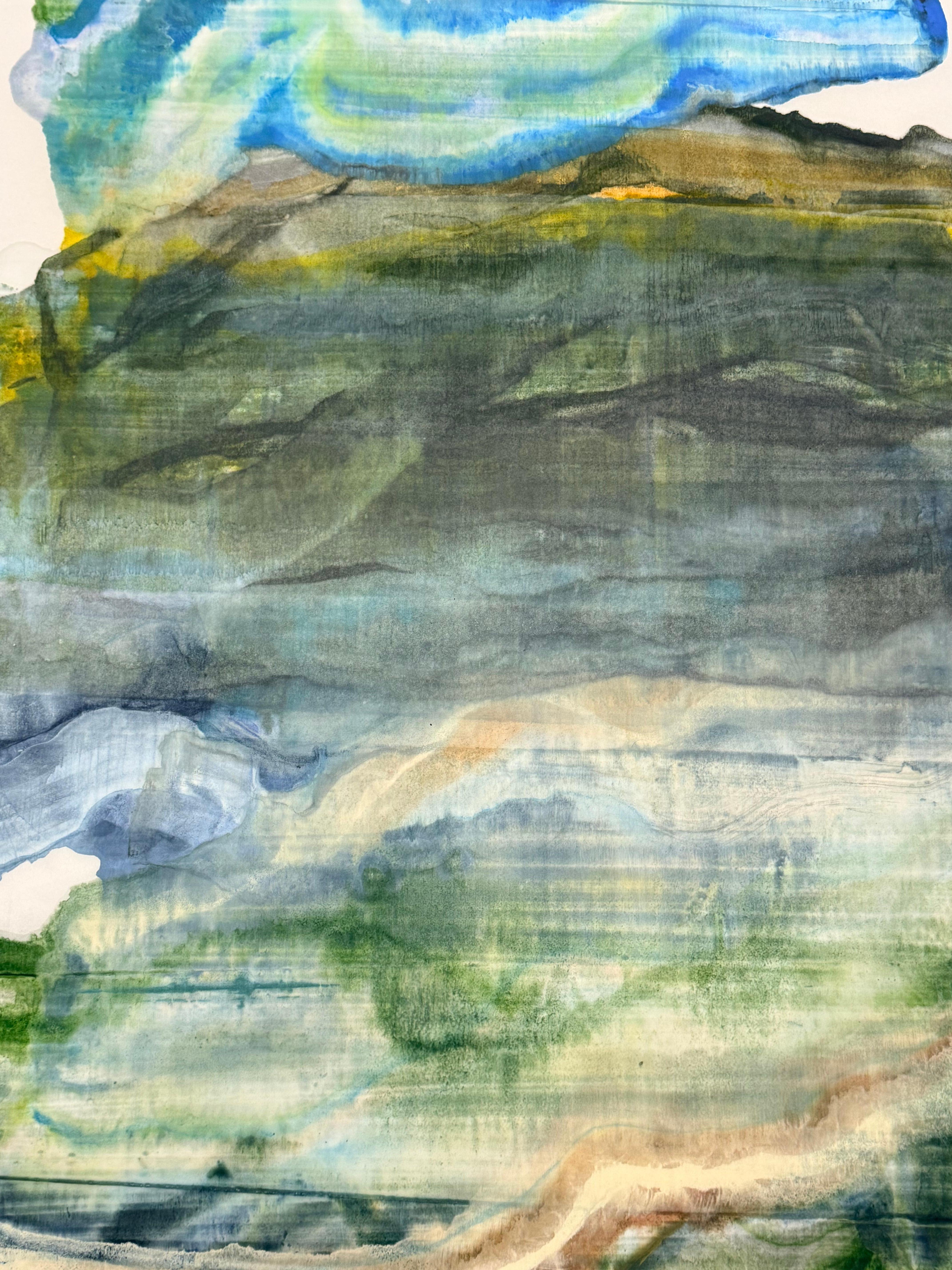 Stormy - Abstrakte Geologie Enkaustik Monotypie Blau Grün, 2024 im Angebot 8