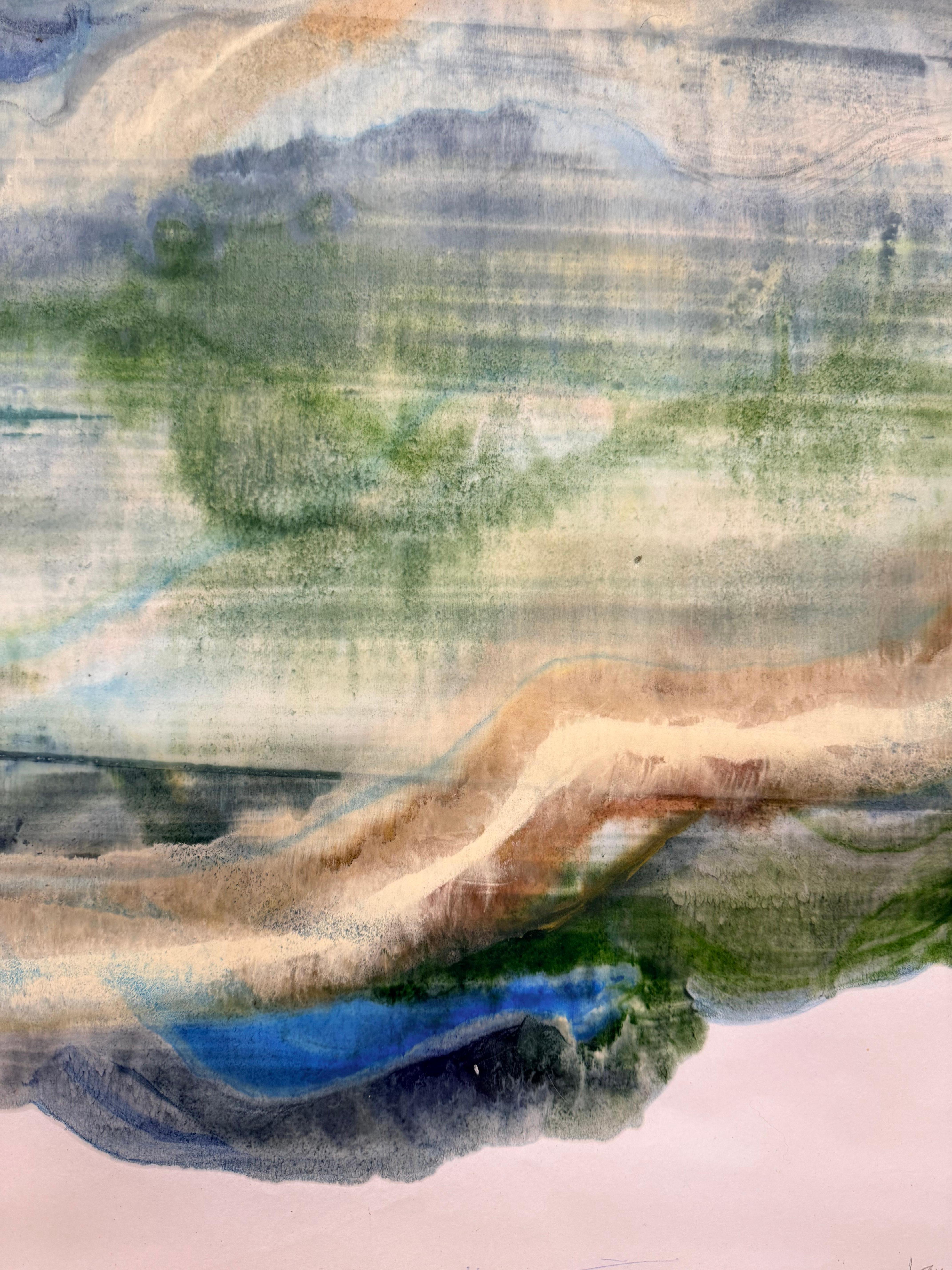 Stormy - Abstrakte Geologie Enkaustik Monotypie Blau Grün, 2024 im Angebot 9