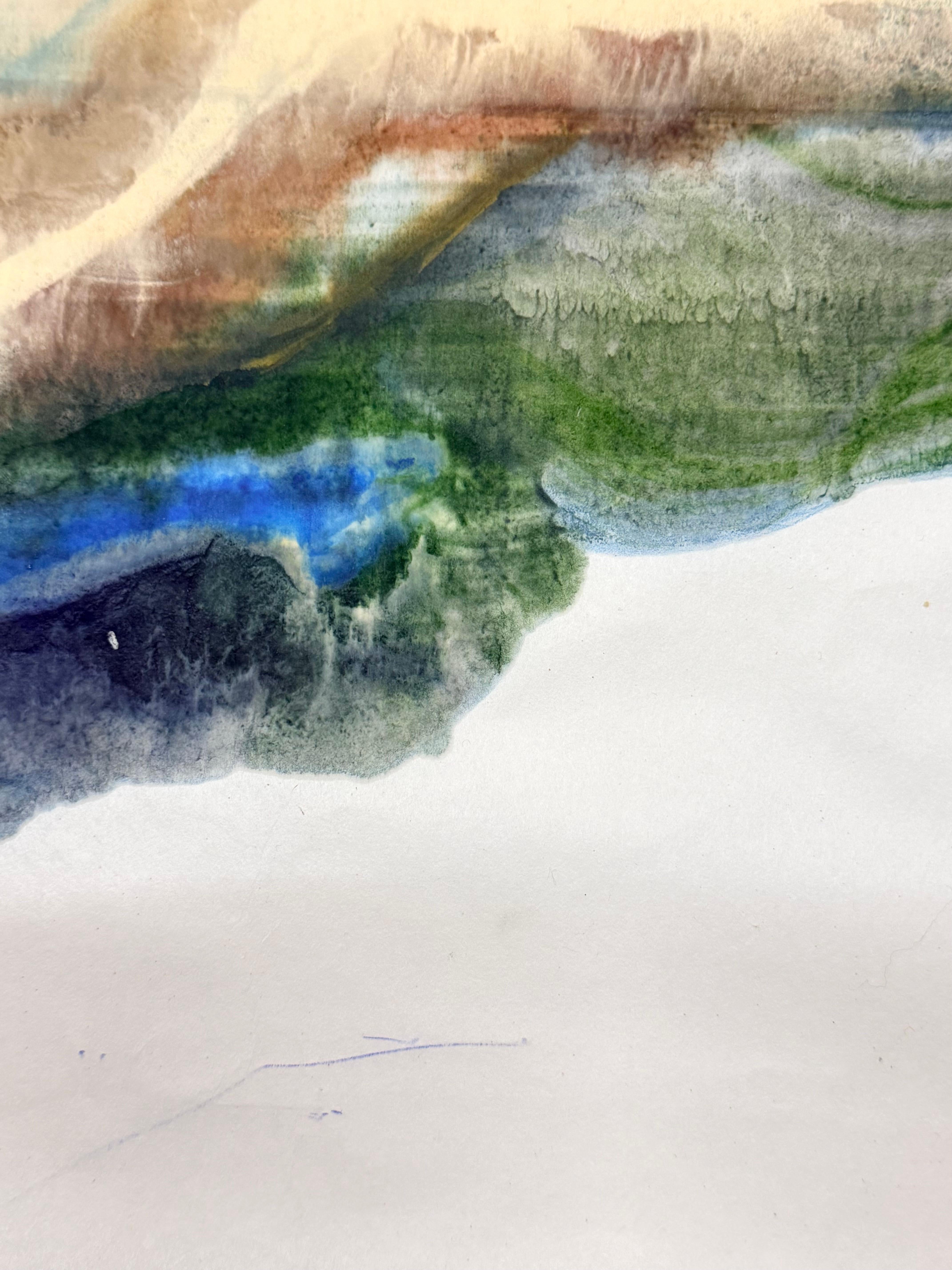 Stormy - Abstrakte Geologie Enkaustik Monotypie Blau Grün, 2024 im Angebot 10