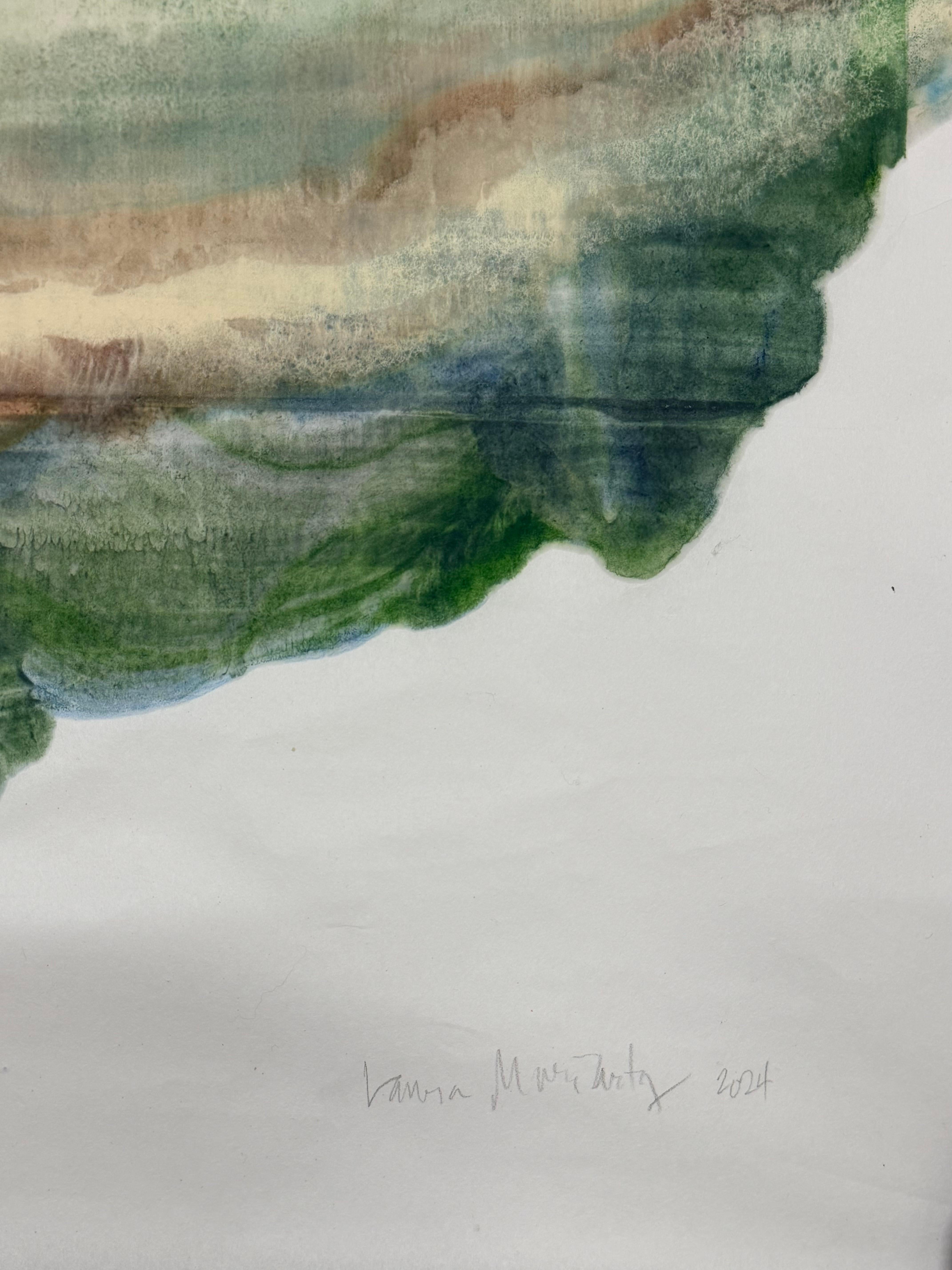 Stormy - Abstrakte Geologie Enkaustik Monotypie Blau Grün, 2024 im Angebot 11