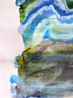 Stormy - Abstract Geology Encaustic Monotype Blue Green, 2024