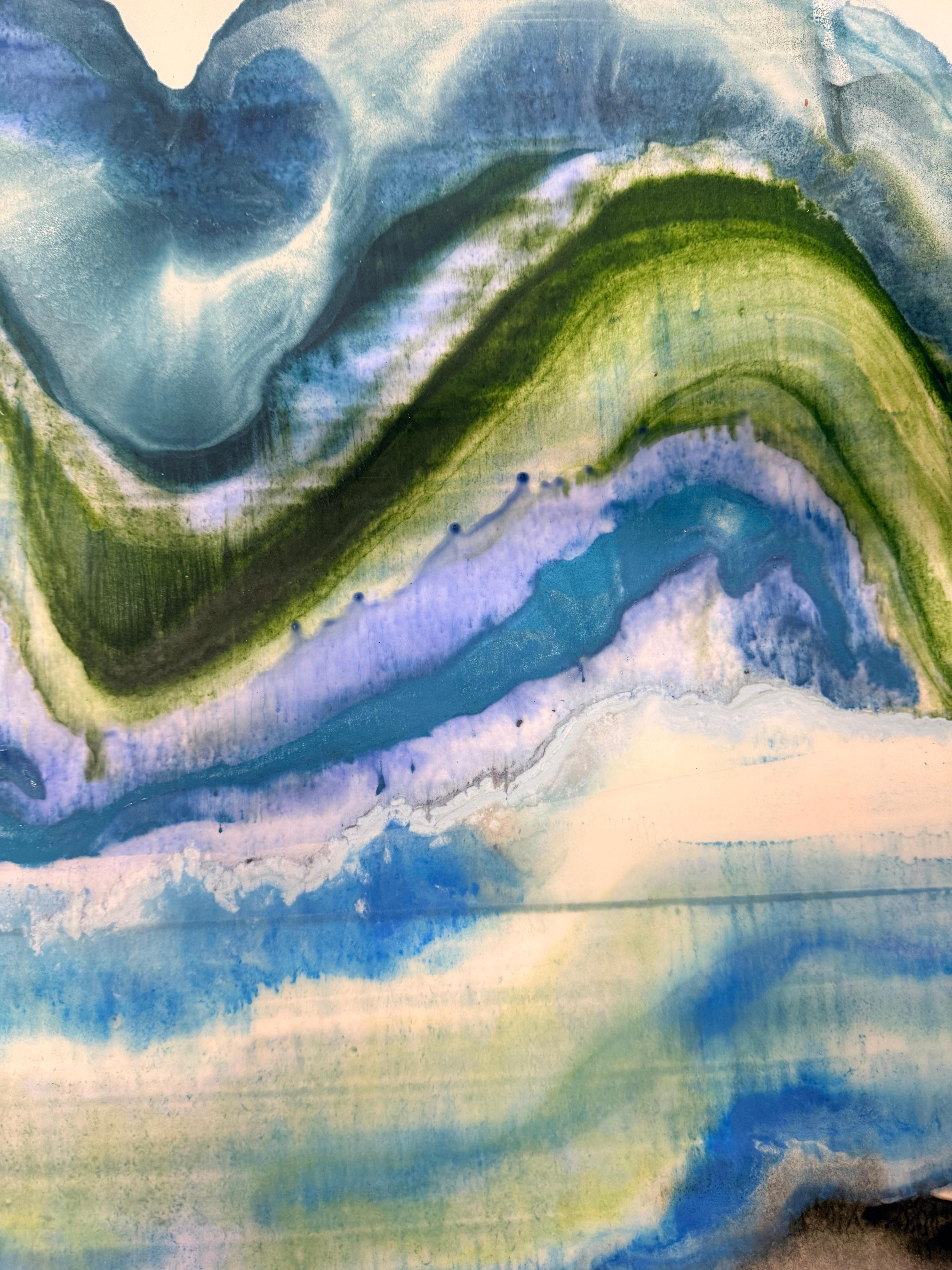 Stormy - Abstrakte Geologie Enkaustik Monotypie Blau Grün, 2024 im Angebot 1