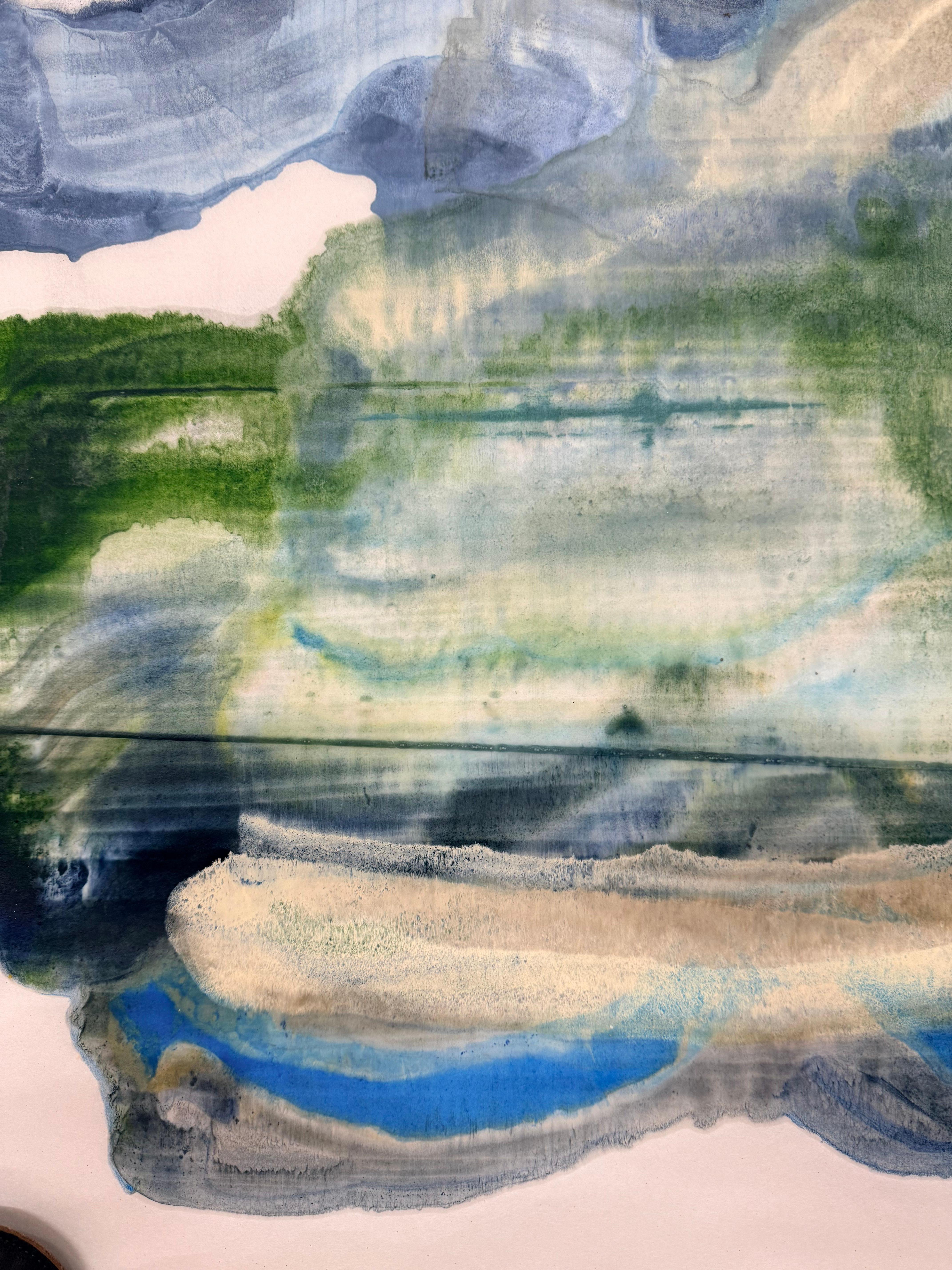 Stormy - Abstrakte Geologie Enkaustik Monotypie Blau Grün, 2024 im Angebot 4