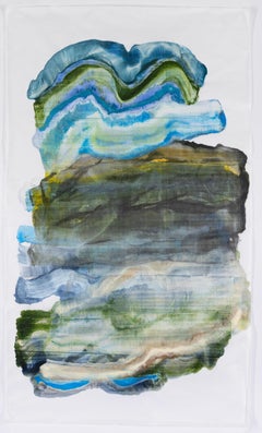 Stormy - Abstract Geology Encaustic Monotype Blue Green, 2024