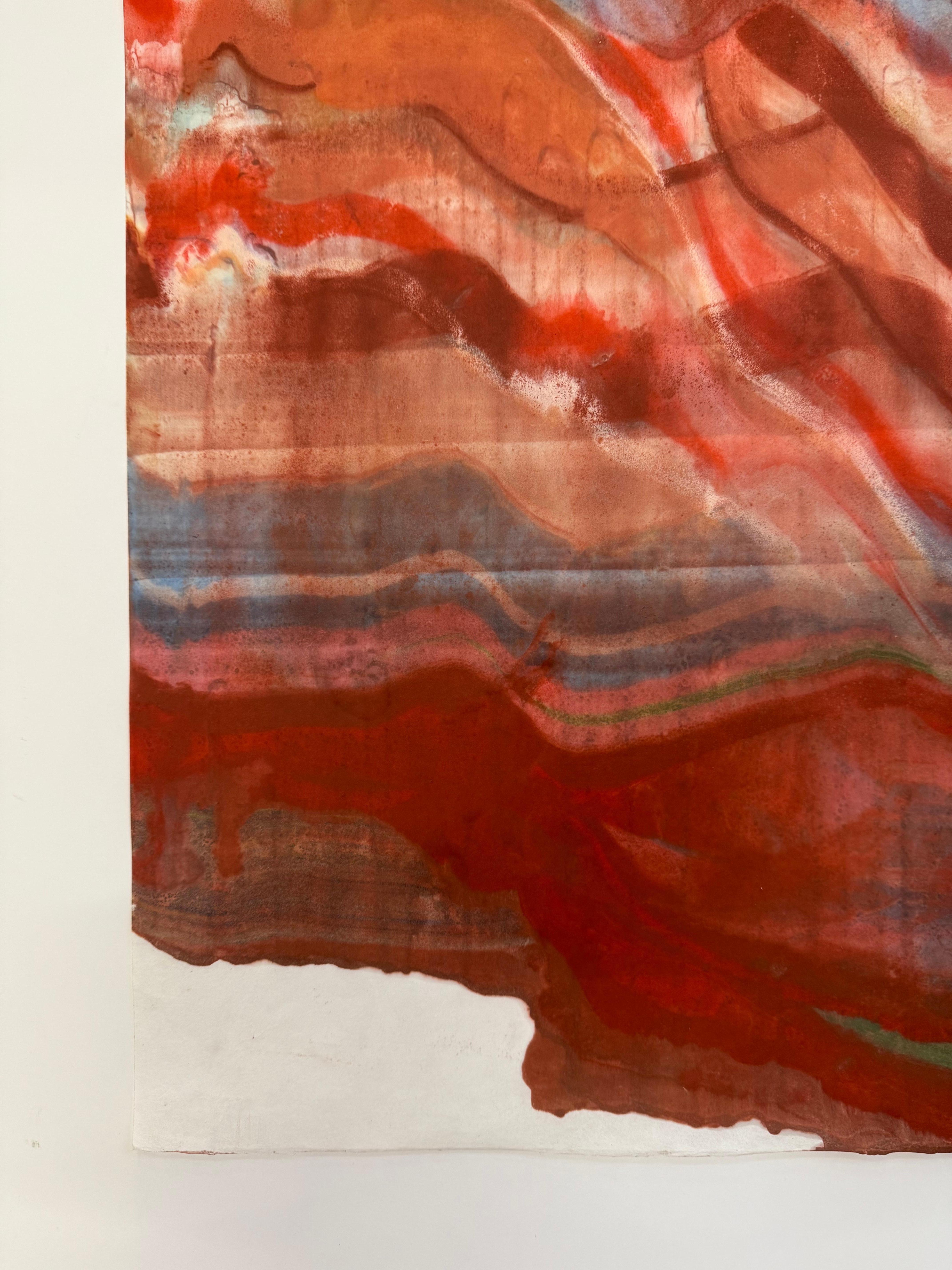 Stubborn Truth - Zeitgenössische abstrakte Geologie Enkaustik-Monotypie Rot, 2025 (Braun), Abstract Print, von Laura Moriarty