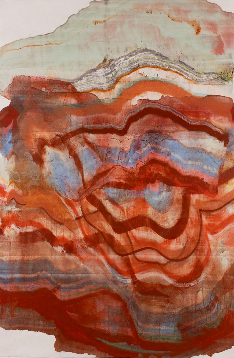 Verità ostinata - Geologia astratta contemporanea Encausto Monotipo Rosso, 2025
