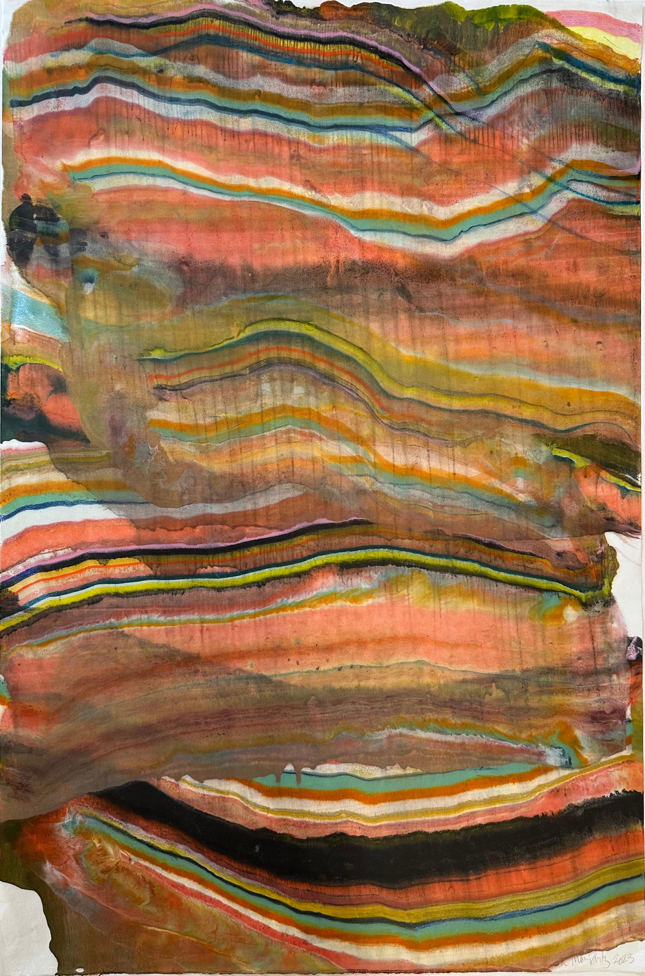 Talking to Rocks 10 - Monotipo geologico astratto contemporaneo ad encausto, 2023 - Print di Laura Moriarty