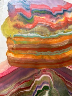 Talking to Rocks 31, Pink, Green, Saffron Orange, Yellow Encaustic Monotype