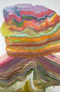 Talking to Rocks 31, Pink, Green, Saffron Orange, Yellow Encaustic Monotype