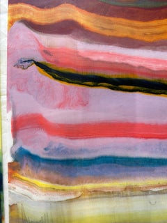 Talking to Rocks 32, Pink, Green, Saffron Orange, Yellow Encaustic Monotype