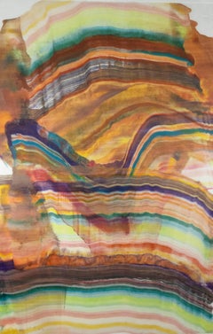 Talking to Rocks Three, Yellow Ochre, Green, Violet, Orange, Encaustic Monotype