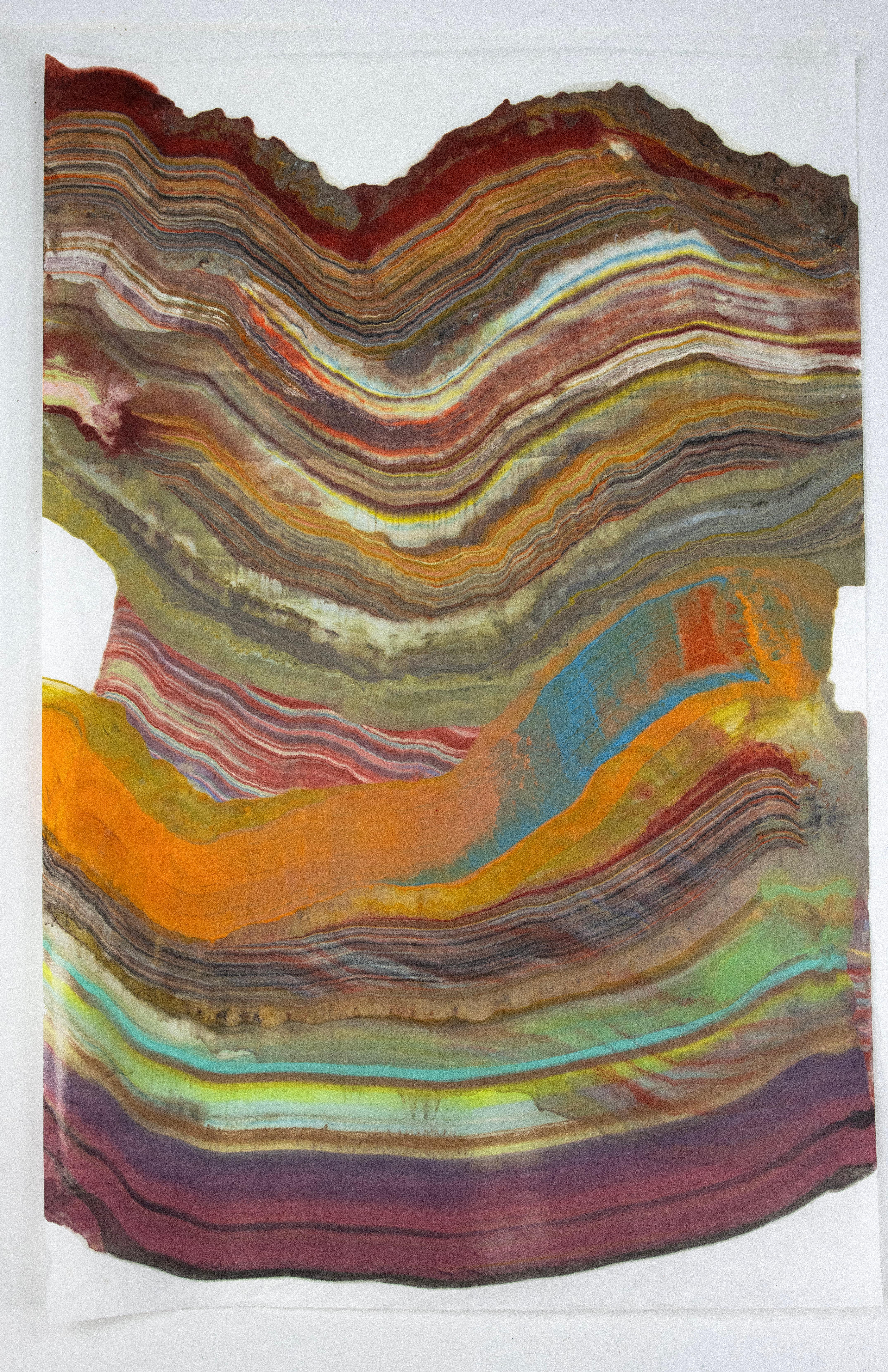 Laura Moriarty Abstract Print - The Wild Uncut World, Saffron Orange Ochre, Brown, Eggplant Purple, Olive, Green