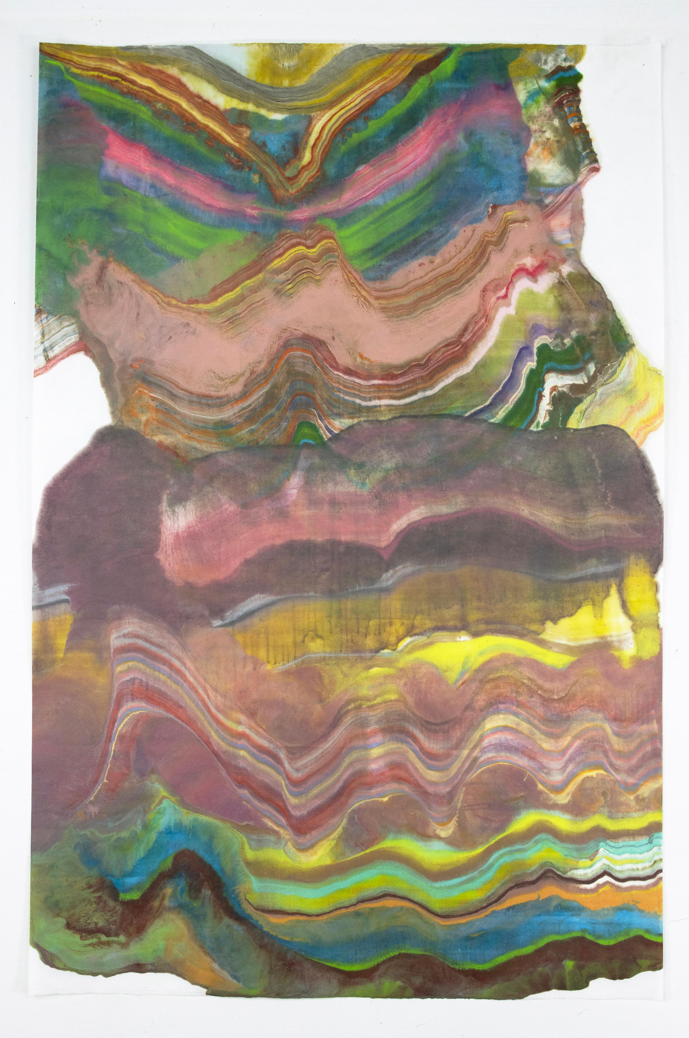 Laura Moriarty Abstract Print - This Will Never End, Pink, Green, Yellow, Teal Blue, Salmon, Brown, Ochre