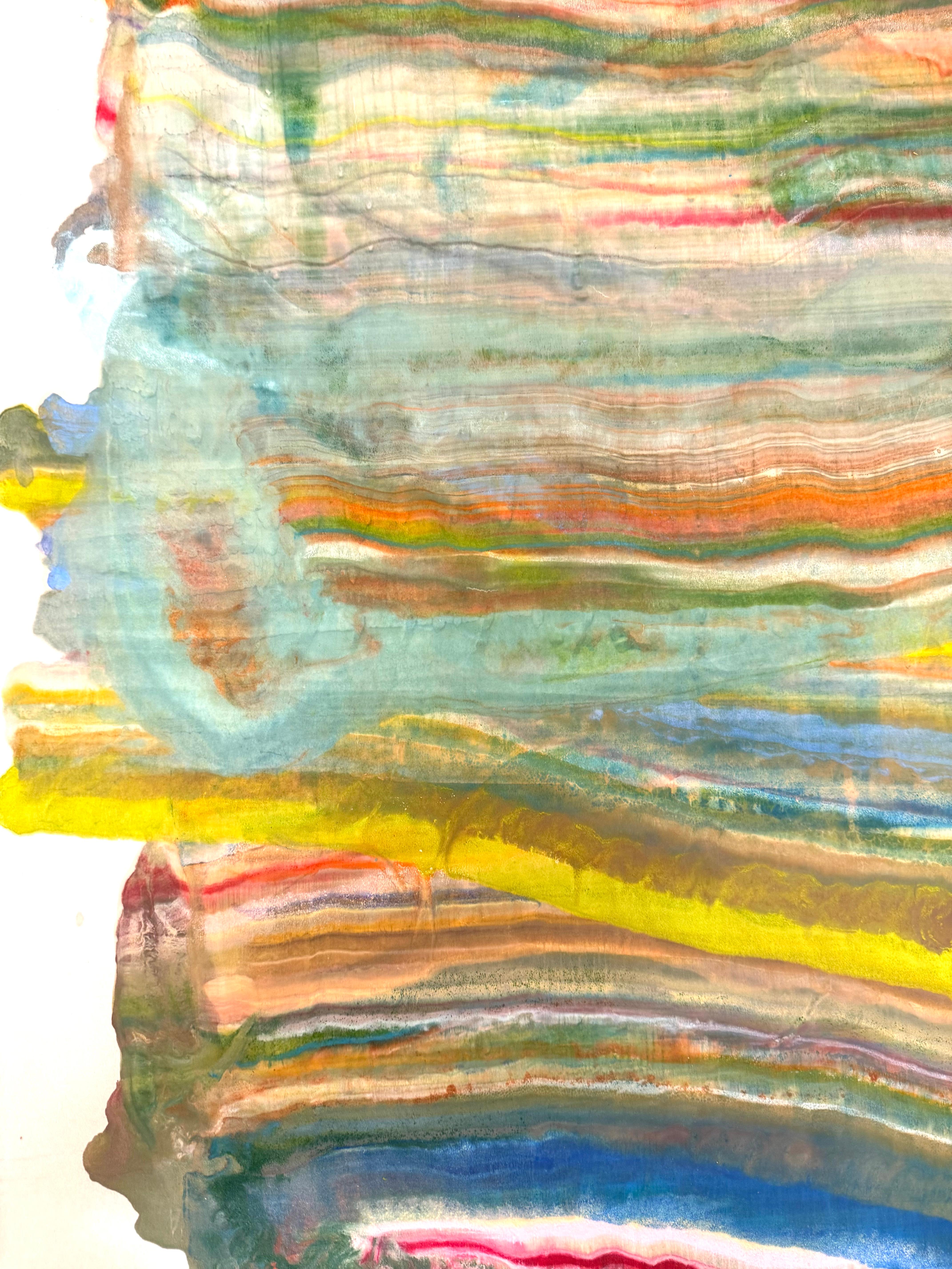 Tremendous Years of Recurrence - Abstrakte Geologie Enkaustik-Monotypie, 2024 (Braun), Abstract Print, von Laura Moriarty