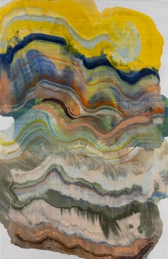 Triggers and Flows - Contemporary Geological Encaustic Monotype Yellow, 2024