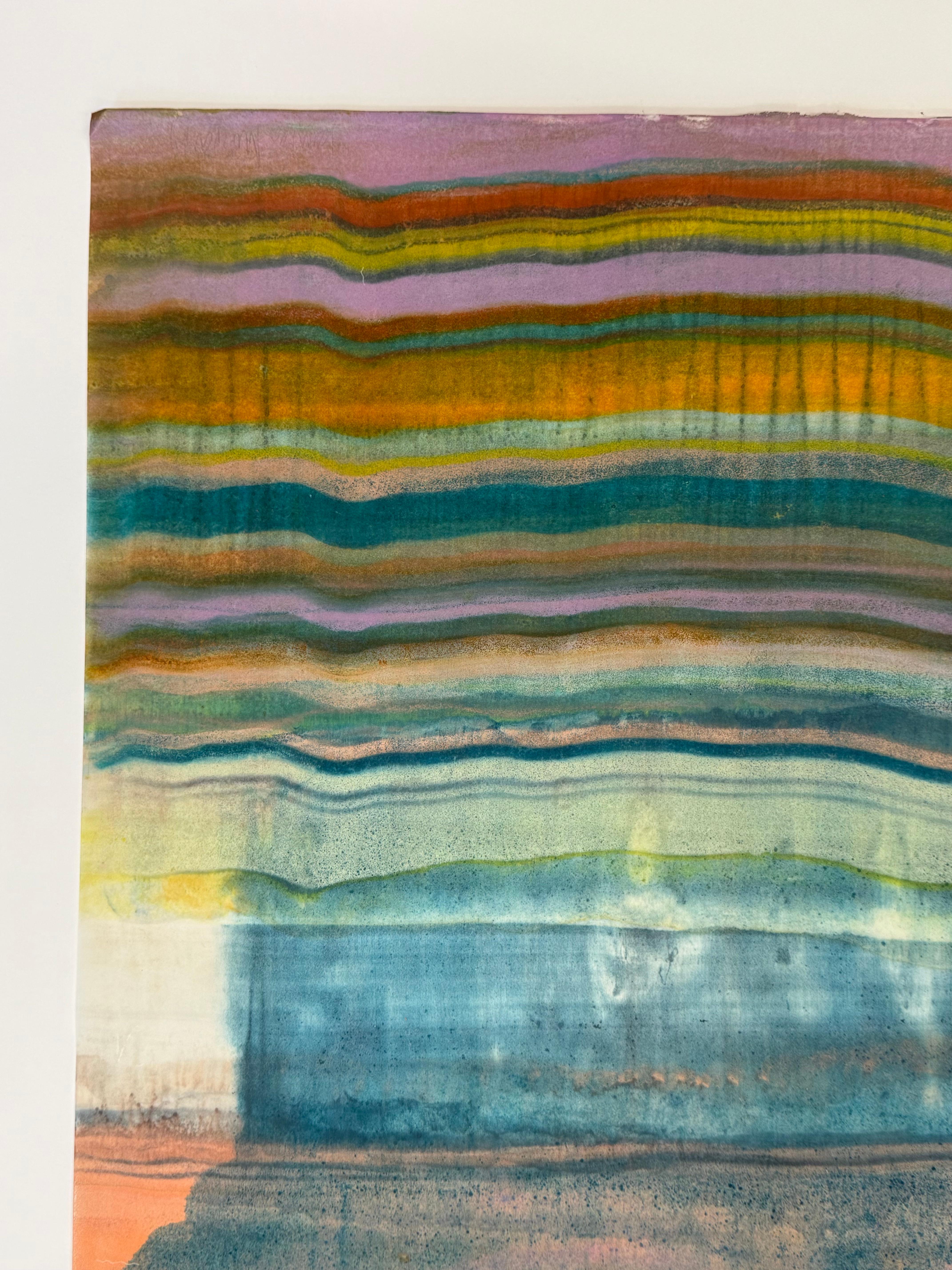 Inquebrantable - Monotipo Encáustico Geología Abstracta Contemporánea Amarillo Lila, 2025 - Print Contemporáneo de Laura Moriarty