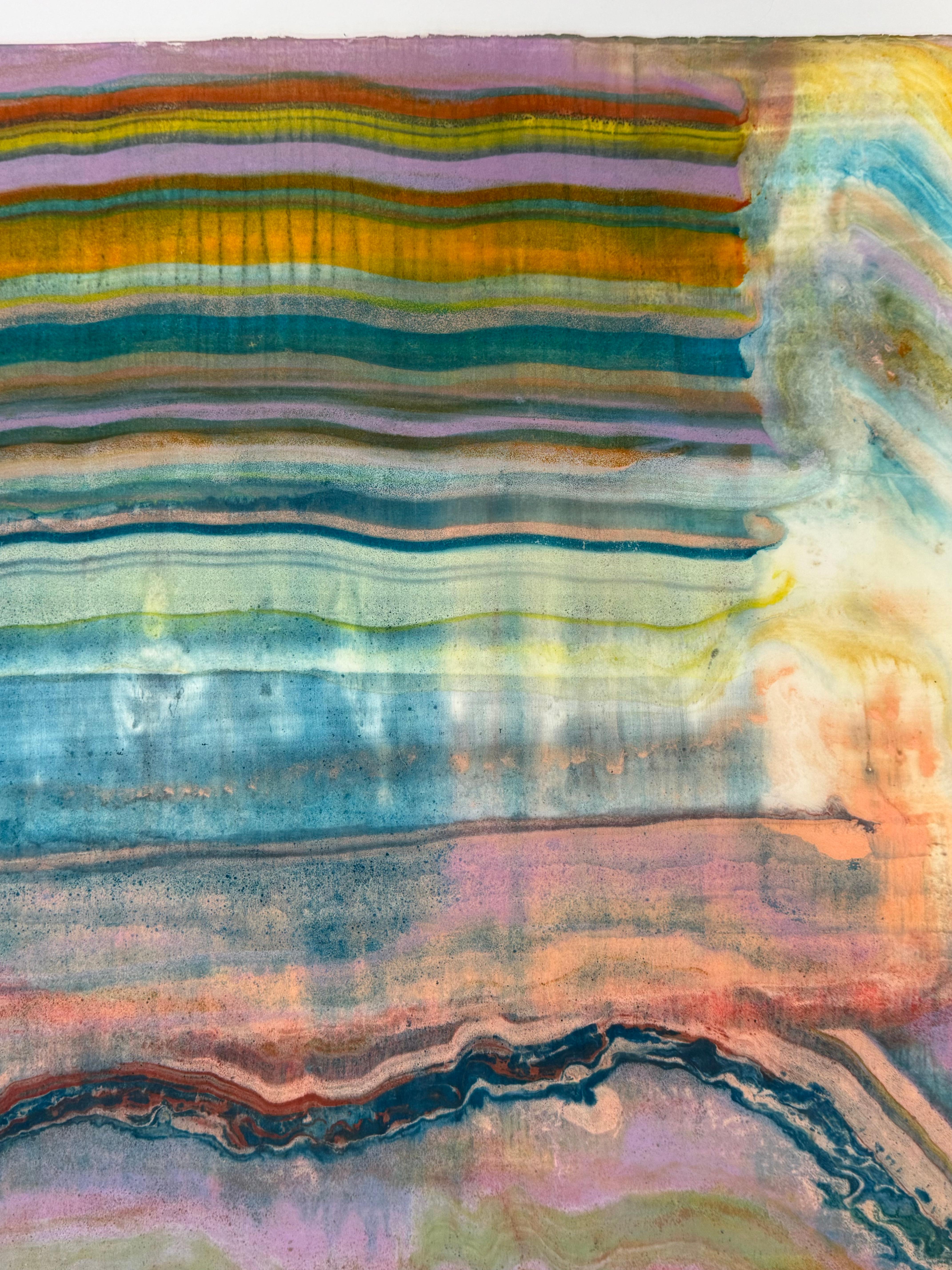 Inquebrantable - Monotipo Encáustico Geología Abstracta Contemporánea Amarillo Lila, 2025 en venta 1