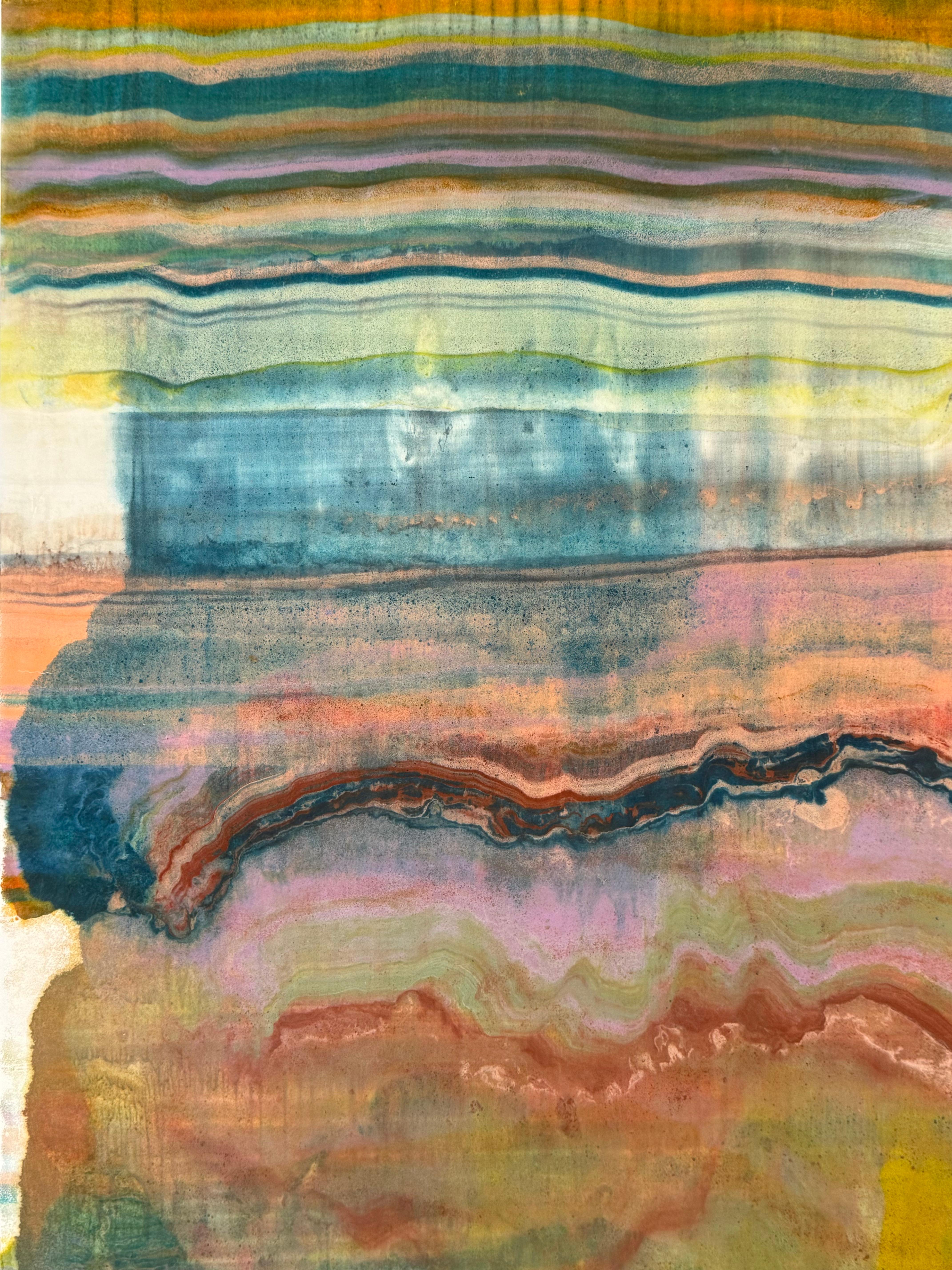 Inquebrantable - Monotipo Encáustico Geología Abstracta Contemporánea Amarillo Lila, 2025 en venta 2