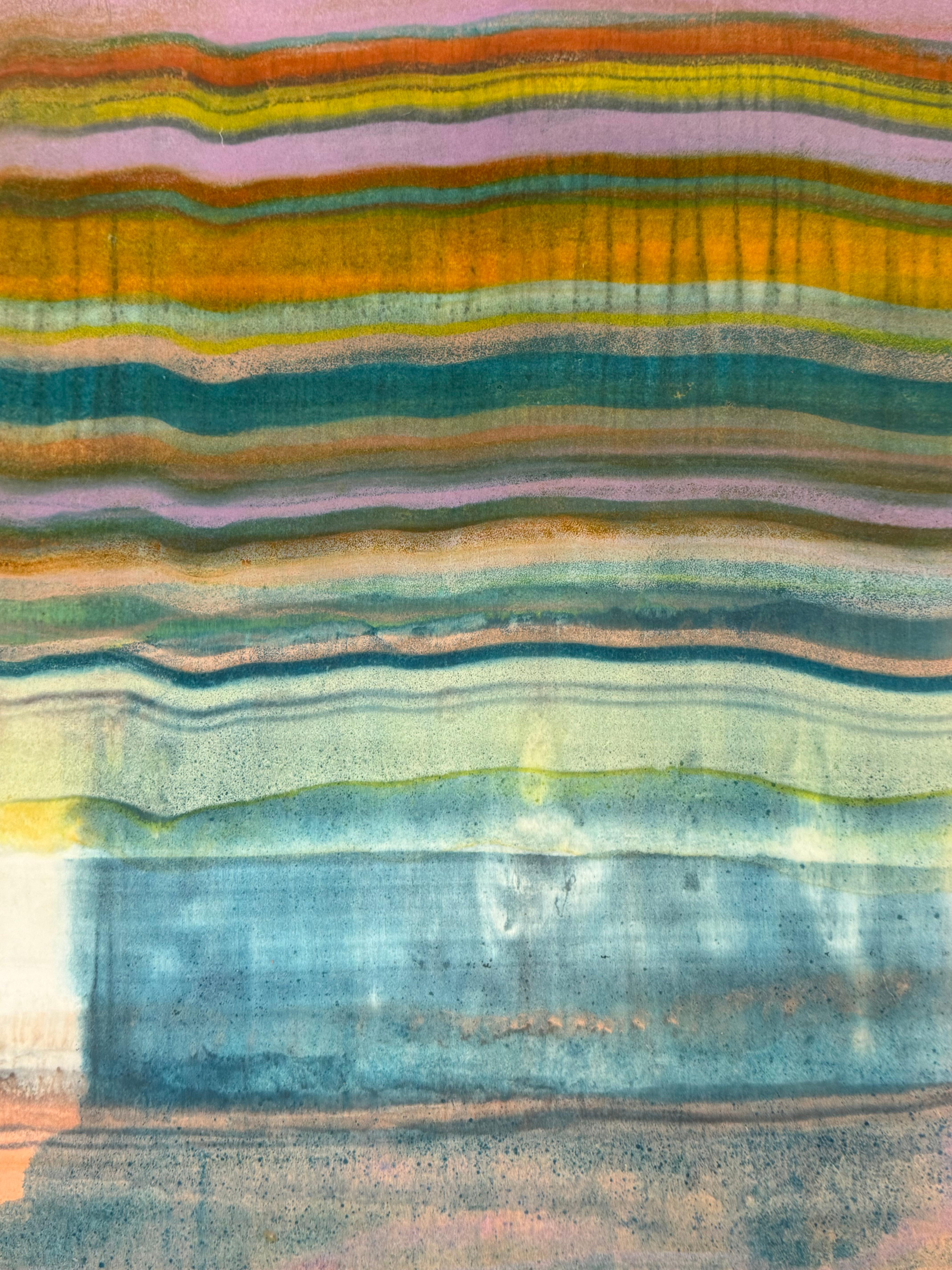 Inquebrantable - Monotipo Encáustico Geología Abstracta Contemporánea Amarillo Lila, 2025 en venta 3