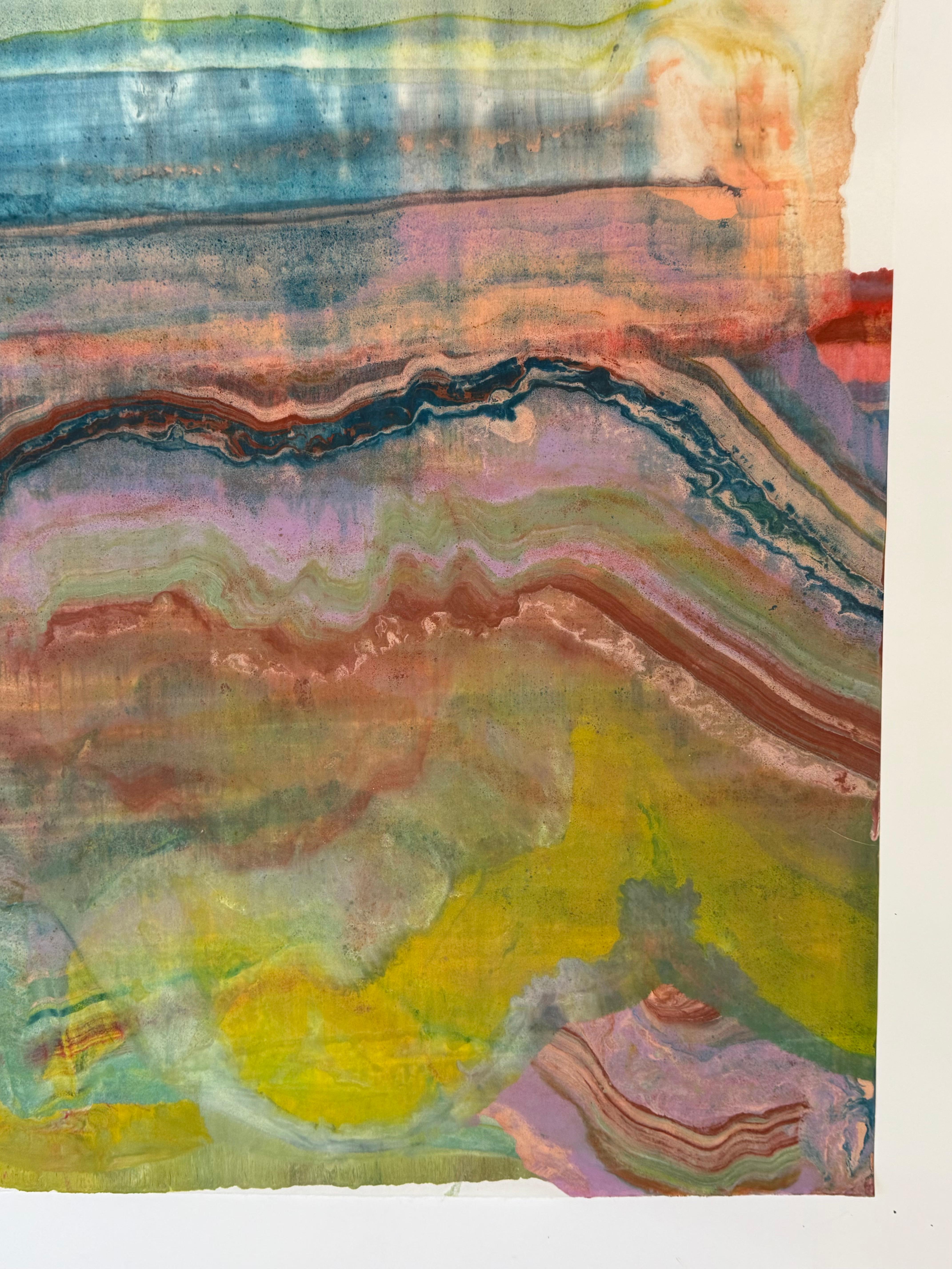Inquebrantable - Monotipo Encáustico Geología Abstracta Contemporánea Amarillo Lila, 2025 en venta 4