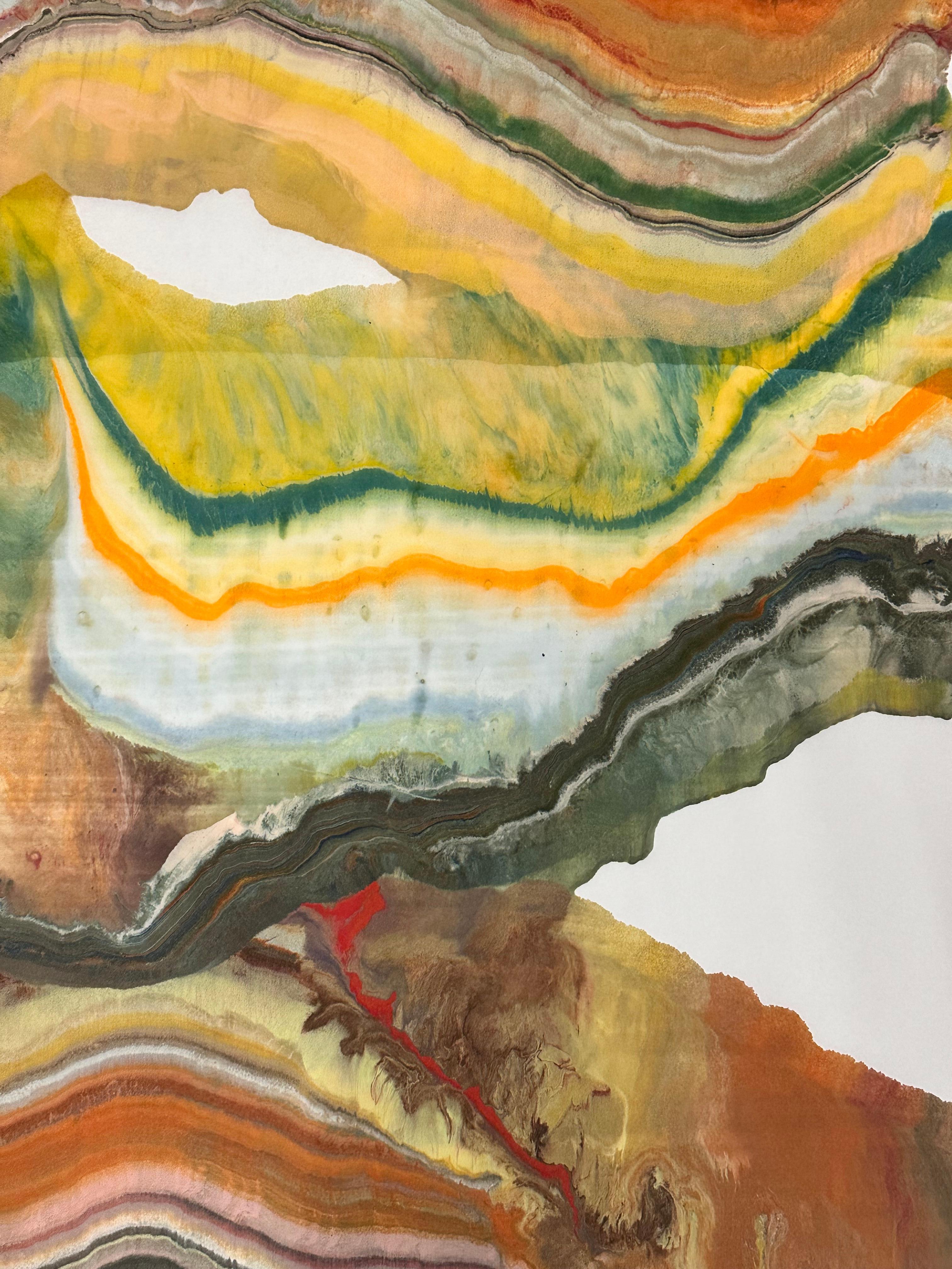 Galleria del vento - Monotipo a encausto di geologia astratta contemporanea, 2024 - Abstract Print Marrone di Laura Moriarty