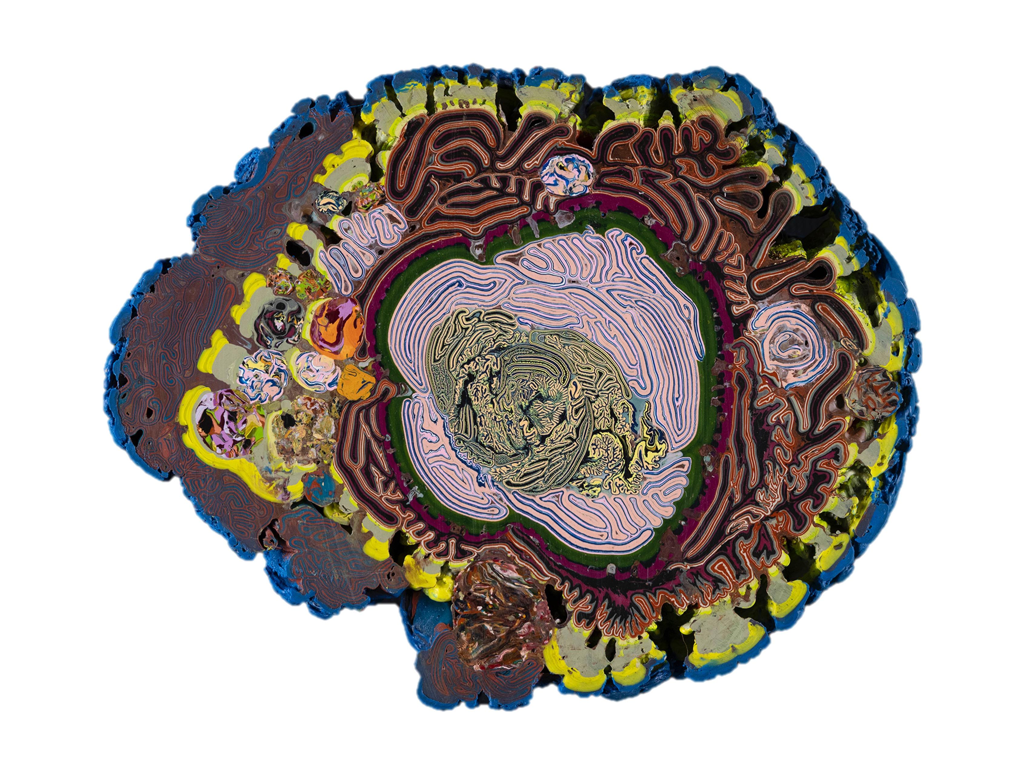 Cerulean Meteorite - Abstract Geology Encaustic Geode Sculpture, 2025