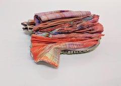 Enfolding, Encaustic Sculpture in Orange, Pink, Purple, Blue, Pale Yellow