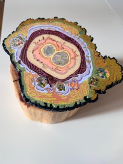 Meteorite indaco - Scultura geologica astratta ad encausto, 2025