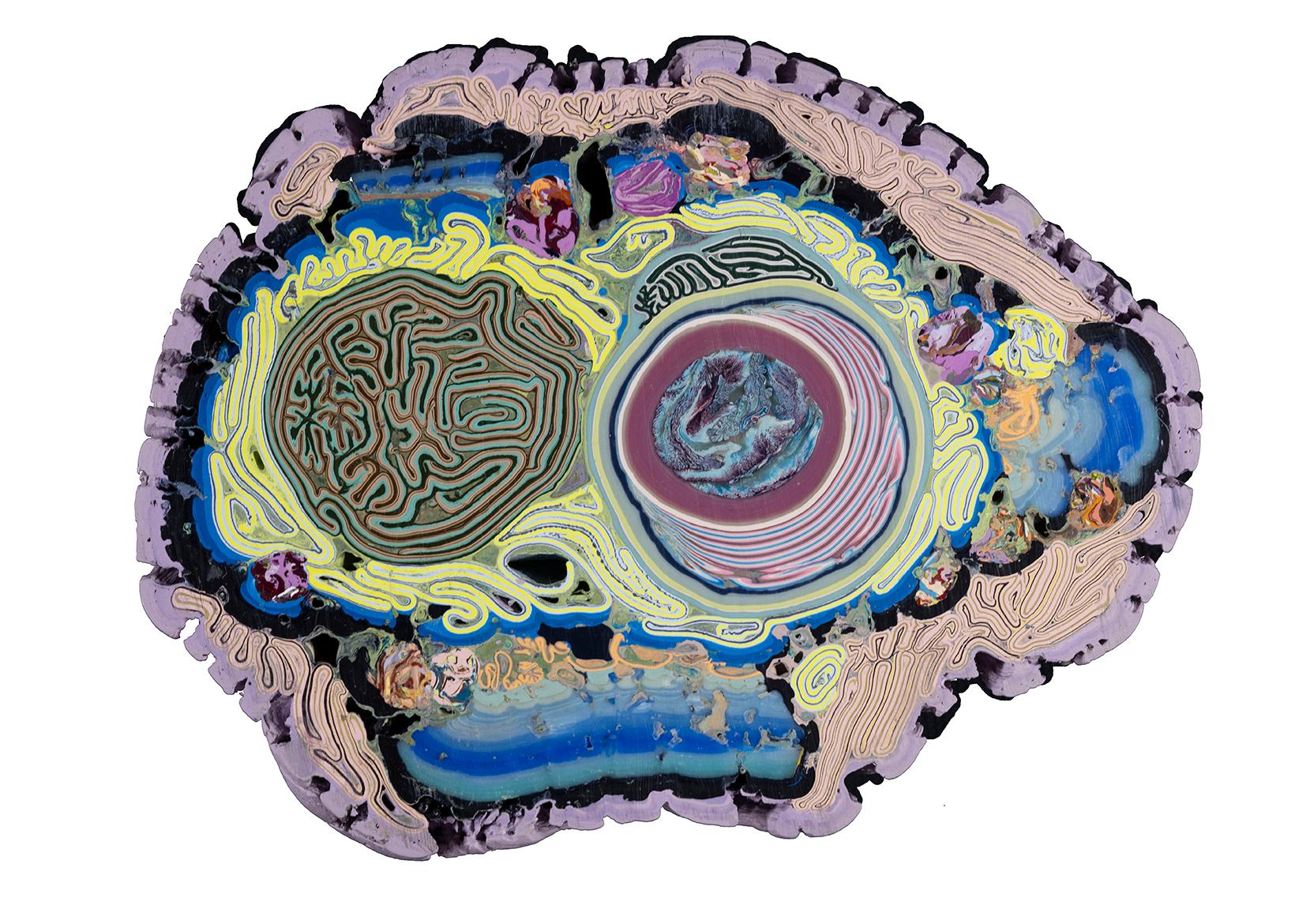 Pink Meteorite - Contemporary Abstract Geology Encaustic Geode Sculpture, 2025