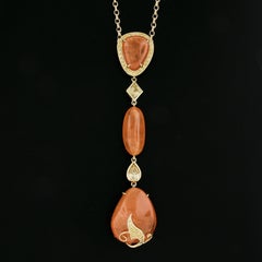 Laura Munder 18K Gold Mandarin Garnet & Diamond Pendant w/ Adjustable Rolo Chain