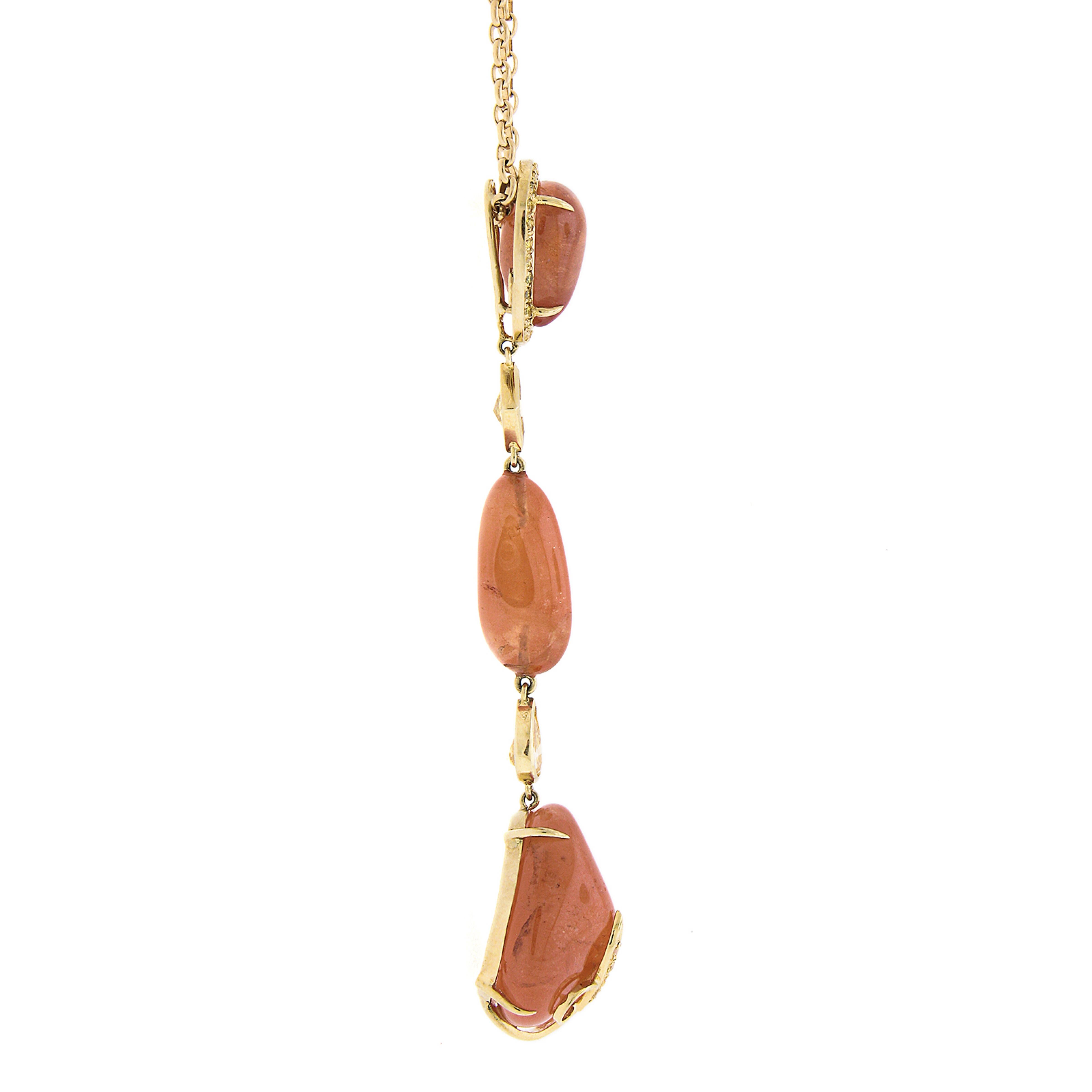 Tumbled Laura Munder 18K Gold Mandarin Garnet & Diamond Pendant w/ Adjustable Rolo Chain For Sale