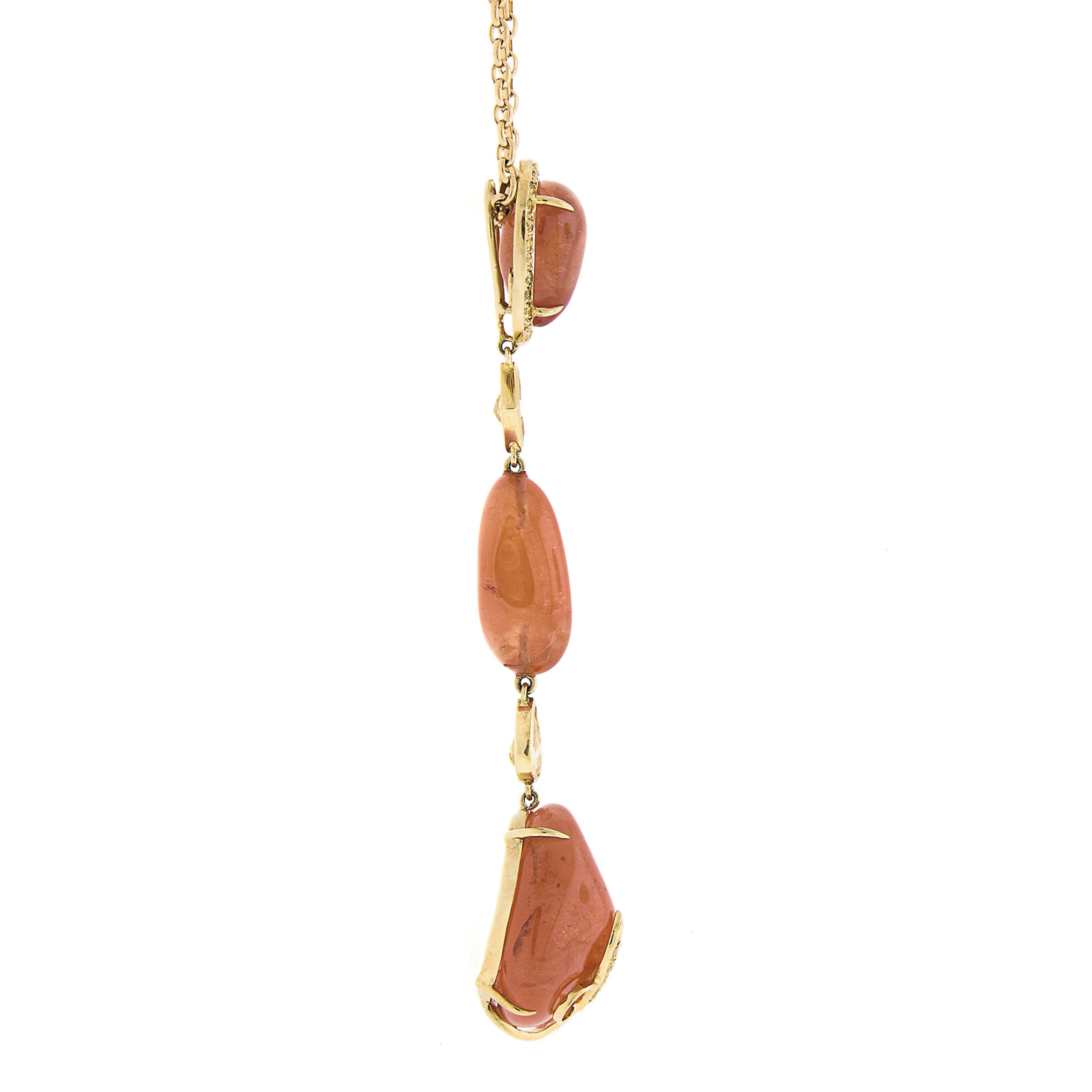 Burattato Laura Munder 18K Gold Mandarin Garnet & Diamond Pendant w/ Adjustable Rolo Chain in vendita