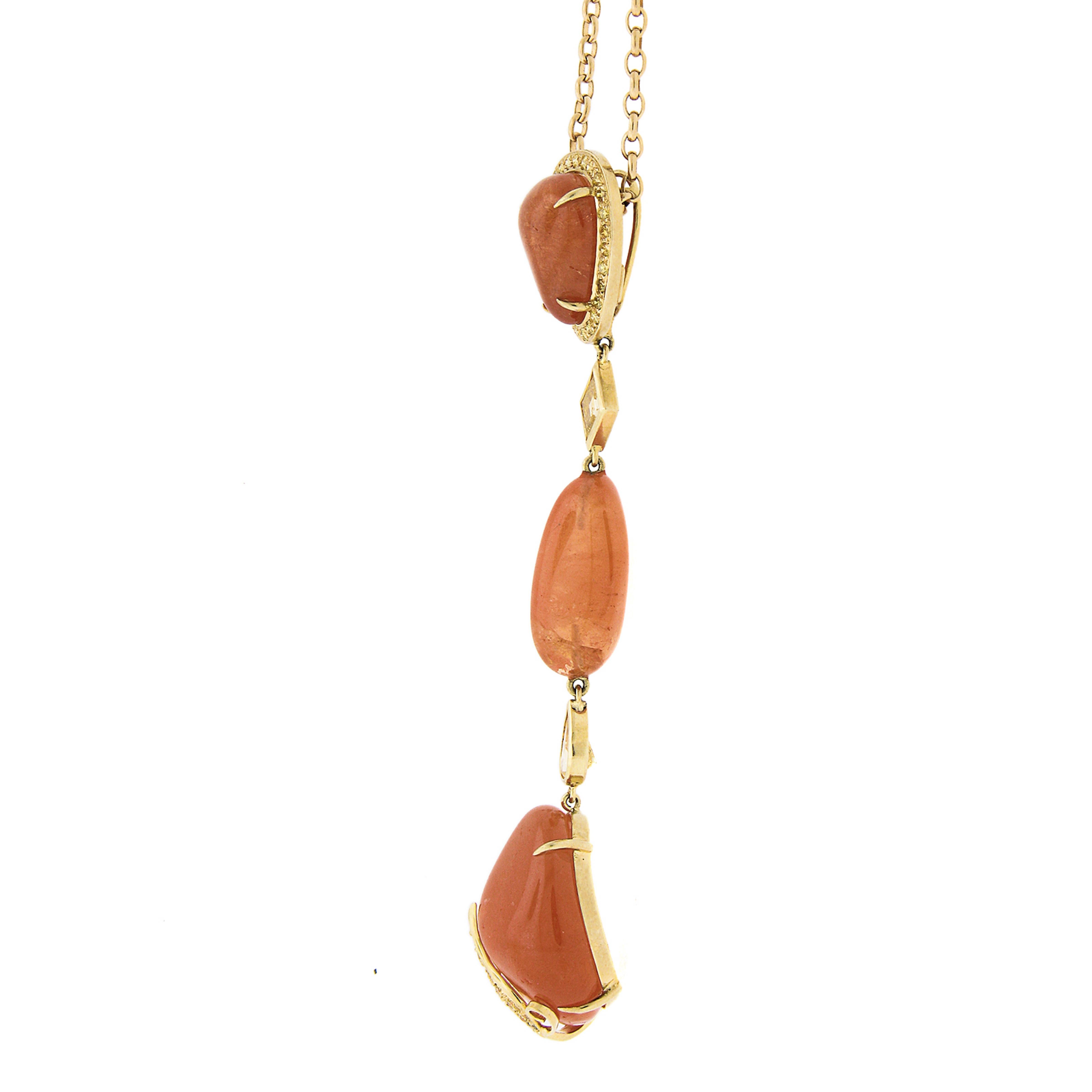 Laura Munder 18K Gold Mandarin Garnet & Diamond Pendant w/ Adjustable Rolo Chain In Excellent Condition For Sale In Montclair, NJ