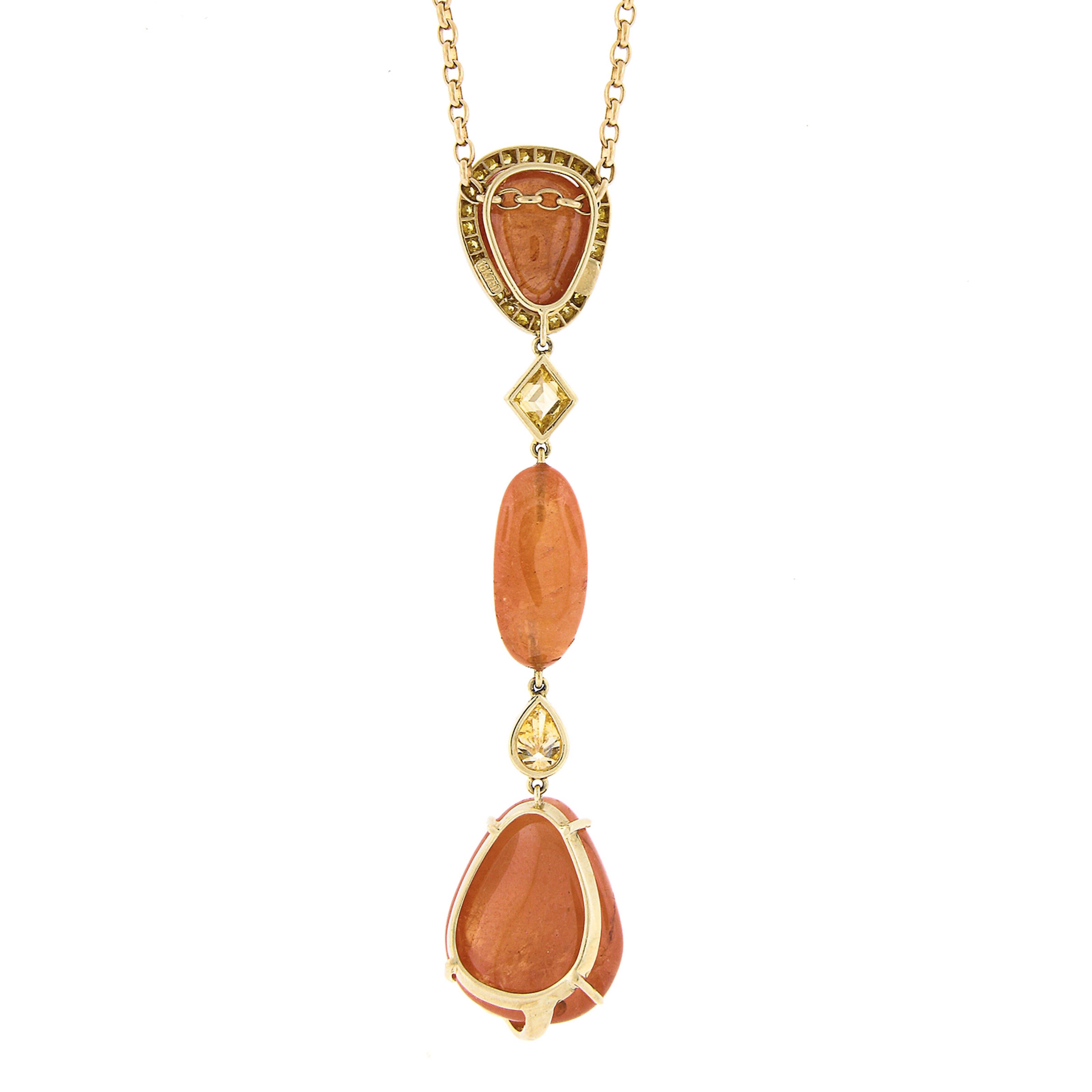 Women's Laura Munder 18K Gold Mandarin Garnet & Diamond Pendant w/ Adjustable Rolo Chain For Sale