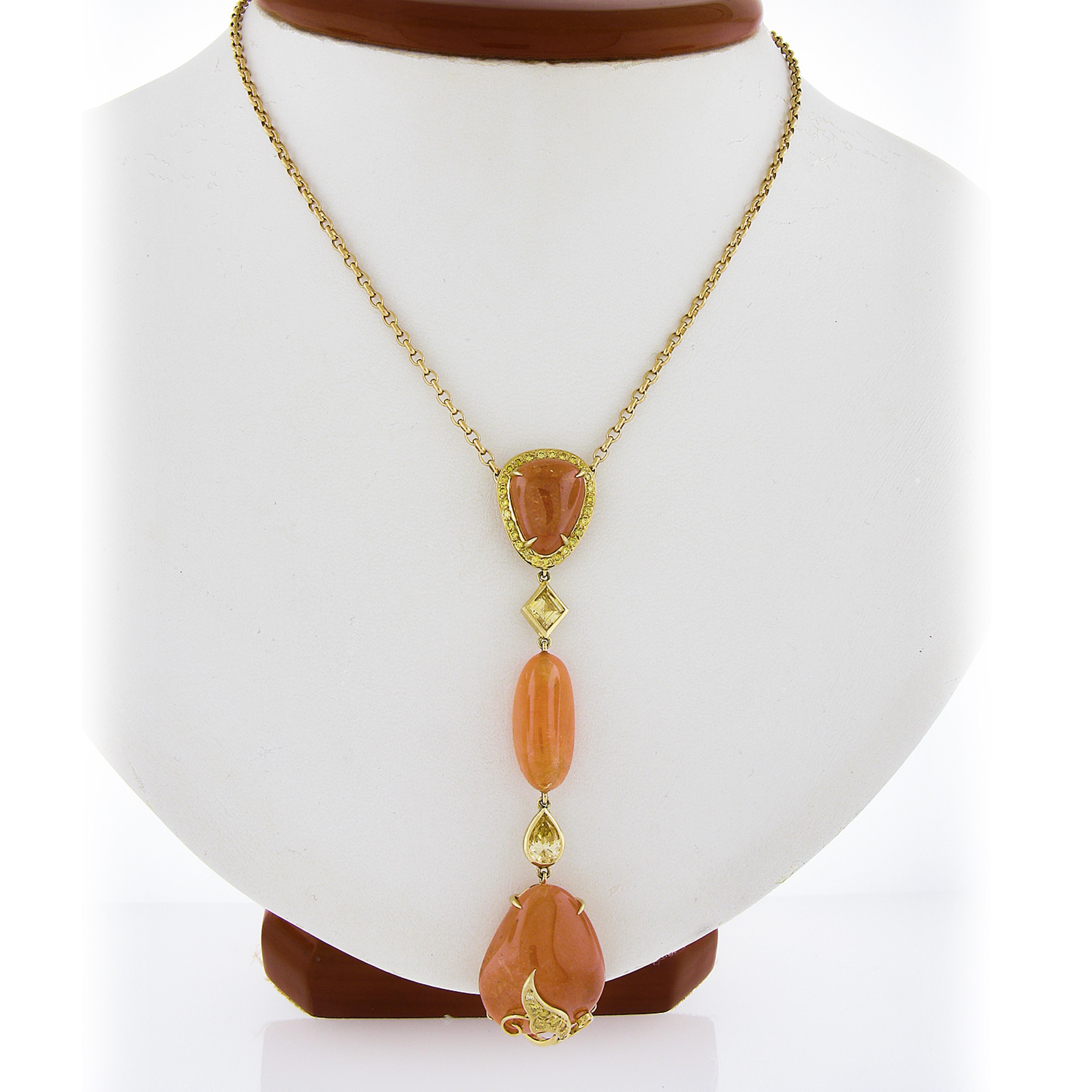 Laura Munder 18K Gold Mandarin Garnet & Diamond Pendant w/ Adjustable Rolo Chain For Sale 2