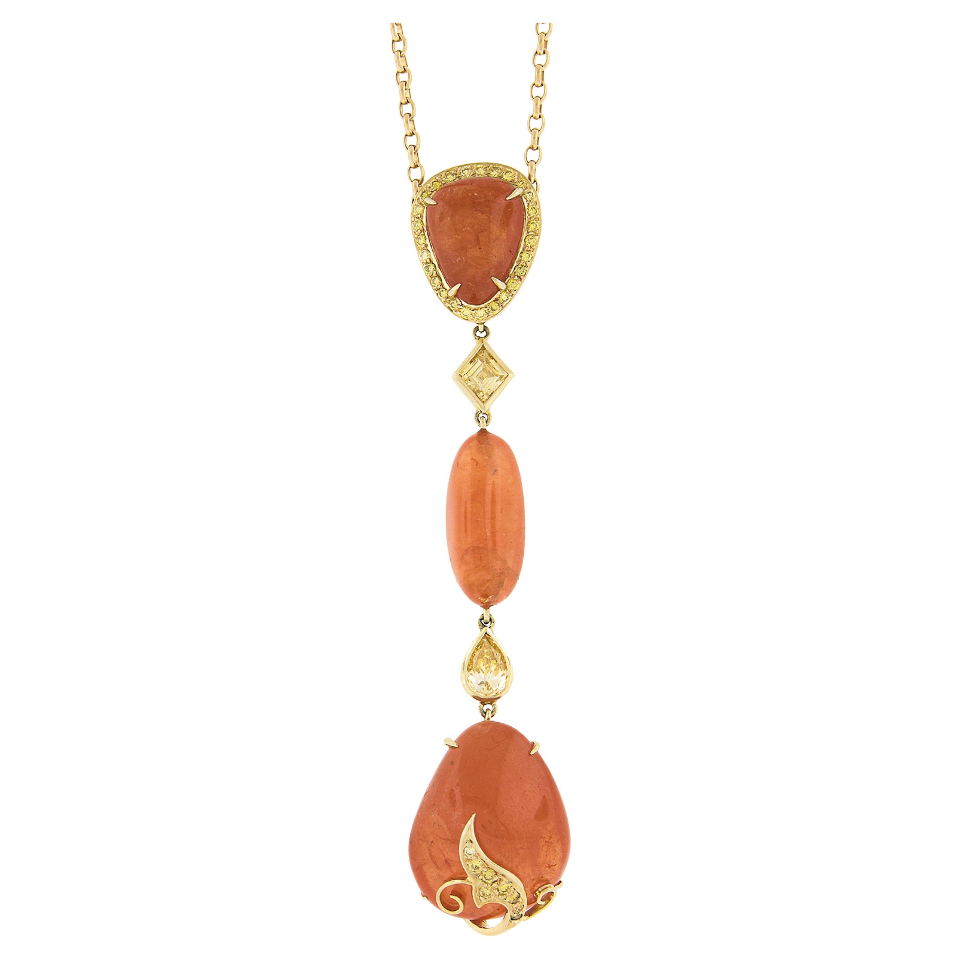 Laura Munder 18K Gold Mandarin Garnet & Diamond Pendant w/ Adjustable Rolo Chain in vendita