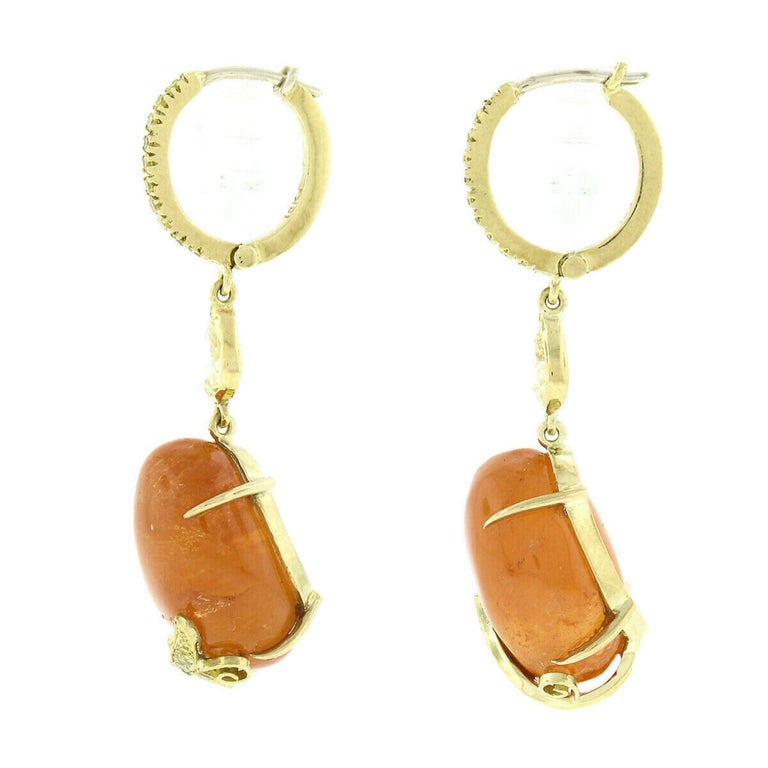 Cabochon Laura Munder 18k Gold Mandarin Garnet Fancy Yellow Diamond Drop Dangle Earrings