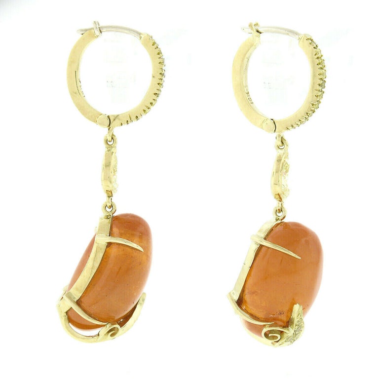 Laura Munder 18k Gold Mandarin Garnet Fancy Yellow Diamond Drop Dangle Earrings In Excellent Condition In Montclair, NJ