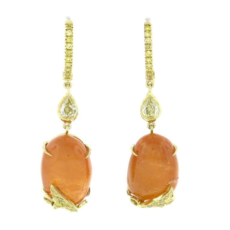 Laura Munder 18k Gold Mandarin Garnet Fancy Yellow Diamond Drop Dangle Earrings