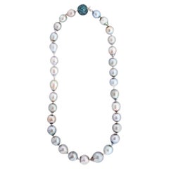 Laura Munder 18K White Gold Gray Pearl Necklace with Blue Topaz Ball Clasp