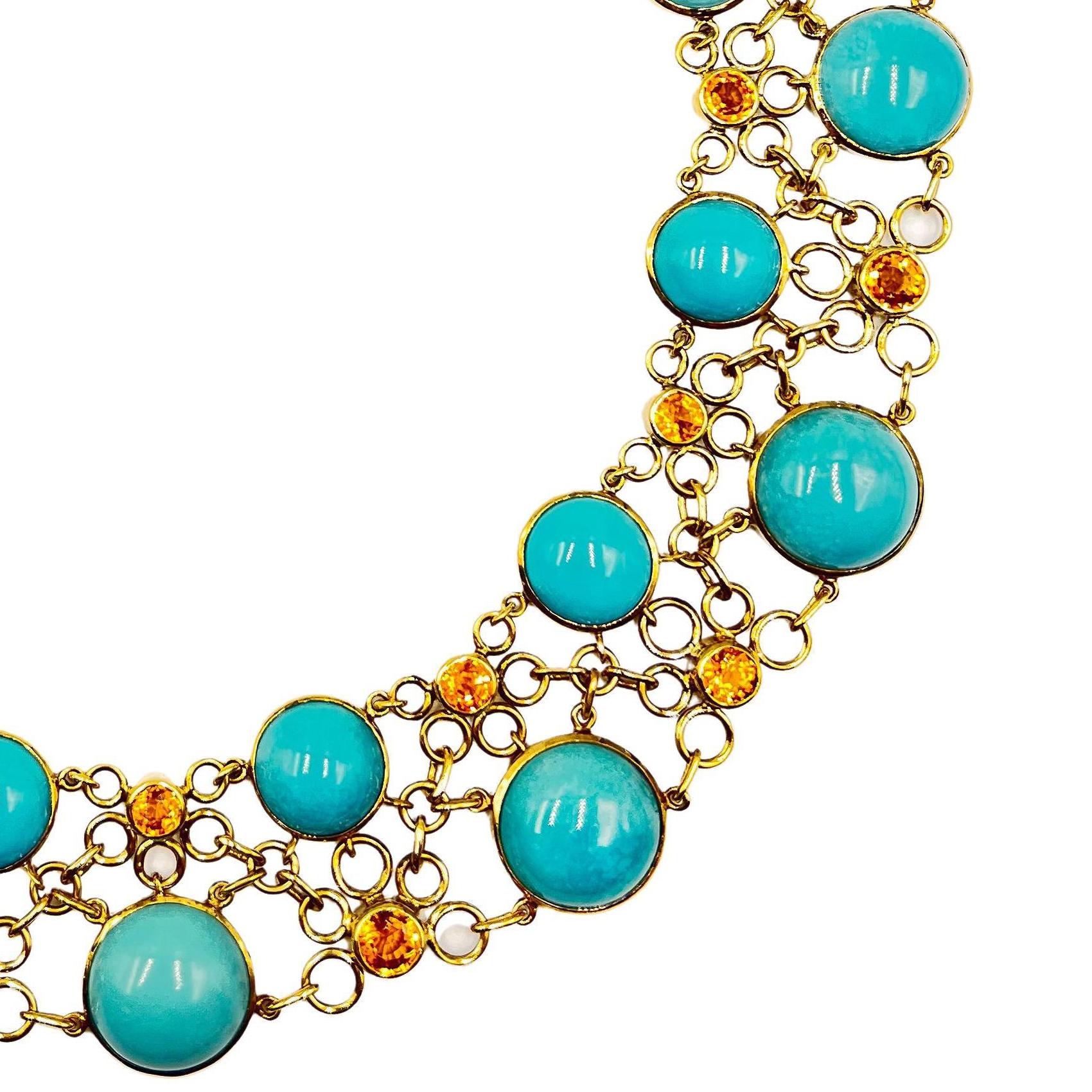 Modern Laura Munder 18k Yellow Gold Turquoise Citrine Necklace