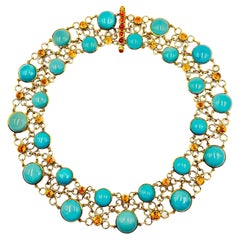 Laura Munder 18k Yellow Gold Turquoise Citrine Necklace