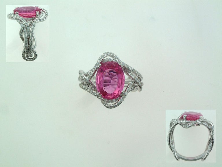 Laura Munder 5.28 Carat Oval Pink Sapphire Diamond White Gold Ring In New Condition For Sale In West Palm Beach, FL