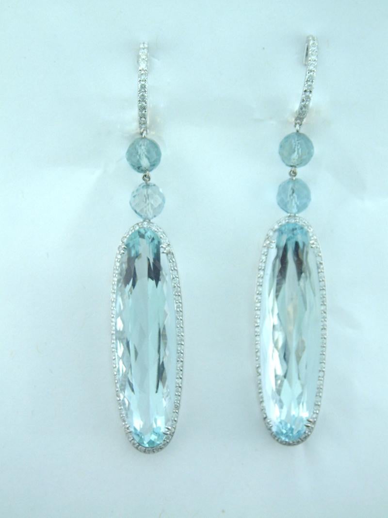 Oval Cut Laura Munder Aquamarine Diamond White Gold Earrings For Sale