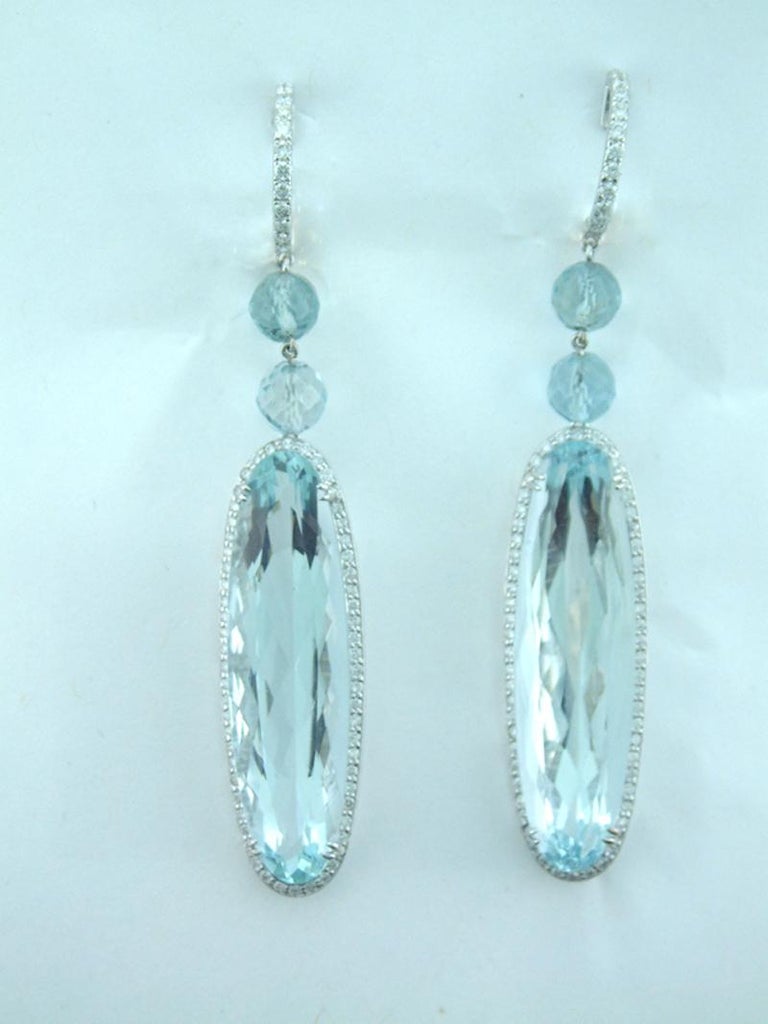Laura Munder Aquamarine Diamond White Gold Earrings In New Condition For Sale In West Palm Beach, FL