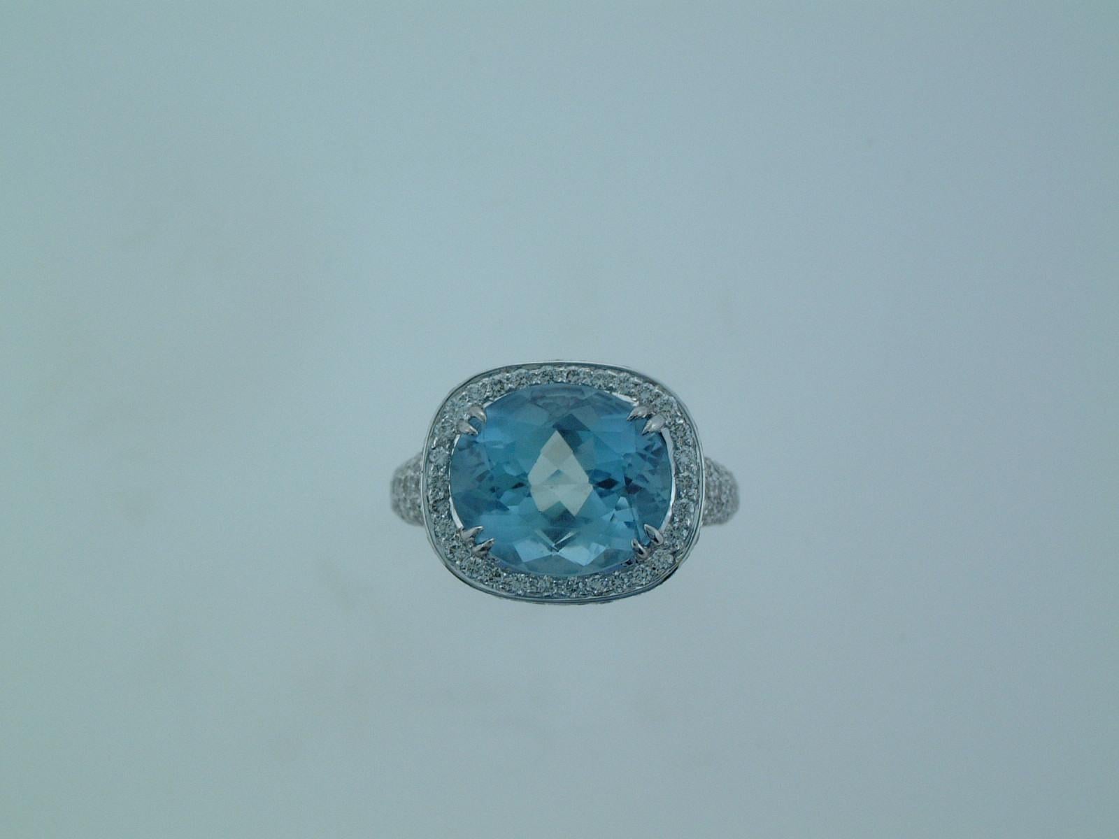 Laura Munder Aquamarine Diamond White Gold Ring In New Condition For Sale In West Palm Beach, FL