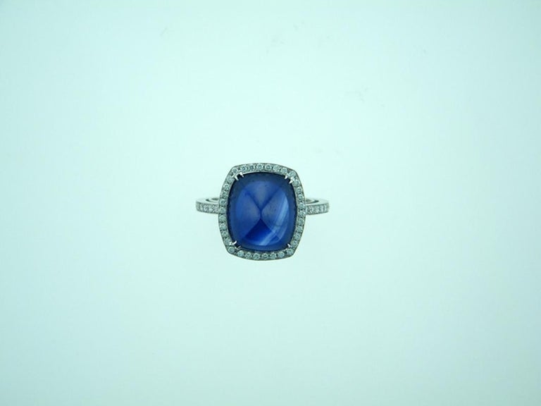 Laura Munder Blue Sapphire Diamond White Gold Ring In New Condition For Sale In West Palm Beach, FL