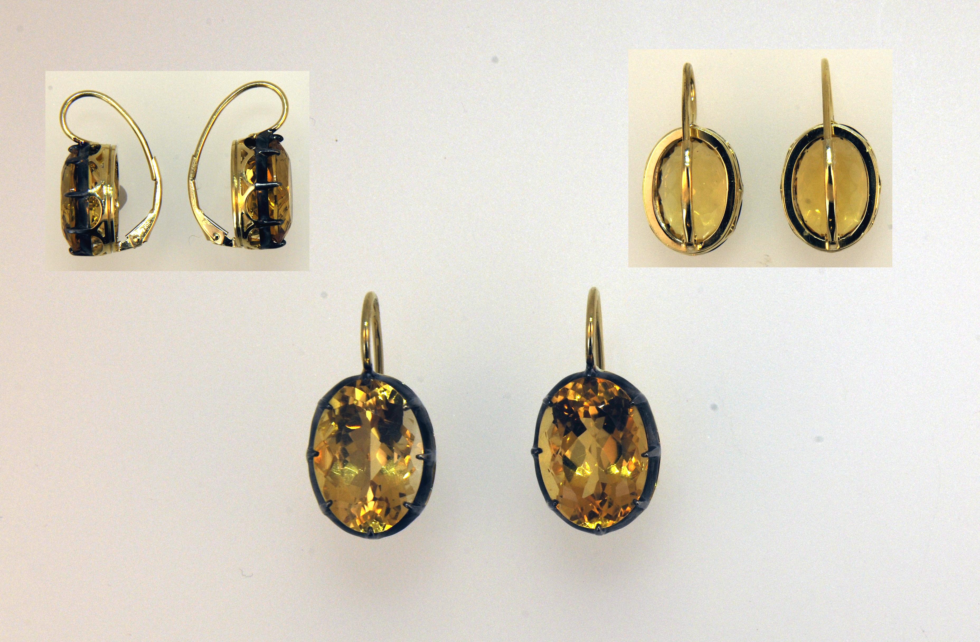 Laura Munder Citrine Yellow Gold and Sterling Silver Earrings In New Condition For Sale In West Palm Beach, FL